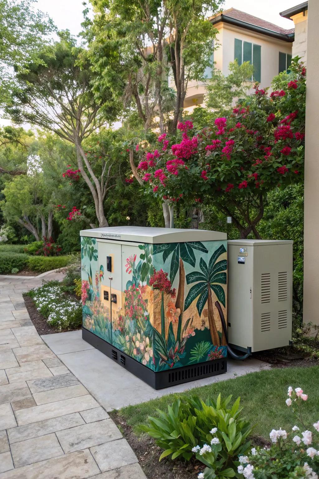 A vibrant mural turns the generator into a garden masterpiece.