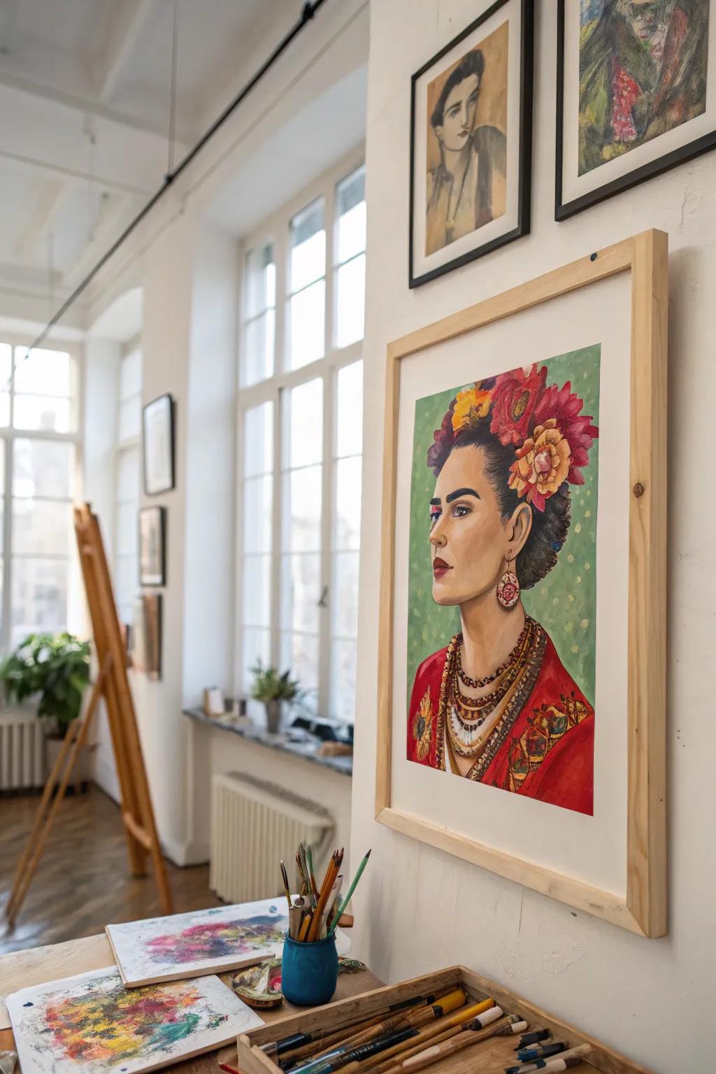 Celebrate bold creativity with a Frida Kahlo inspired art print.