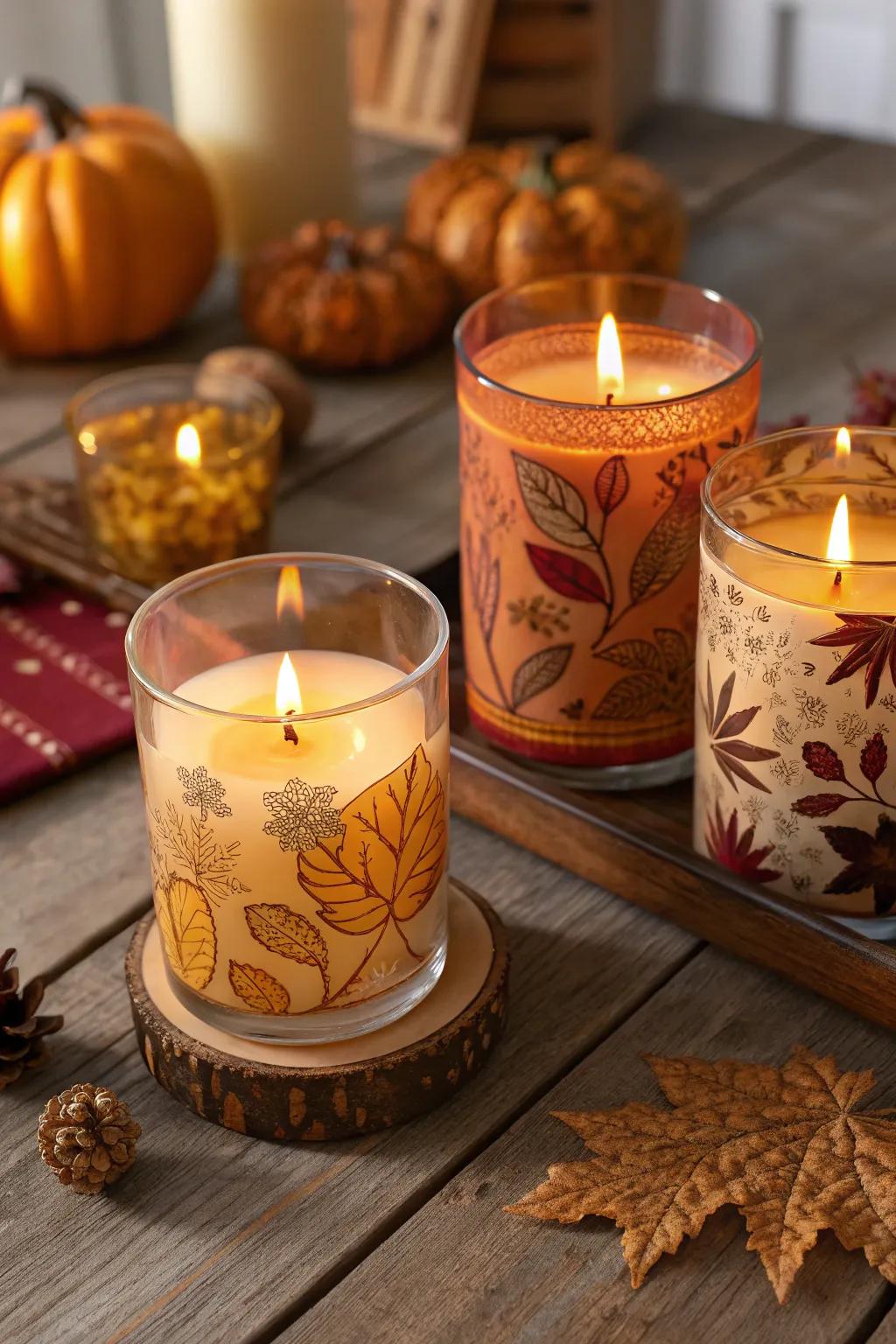 Scented candles in fall fragrances create an inviting atmosphere.