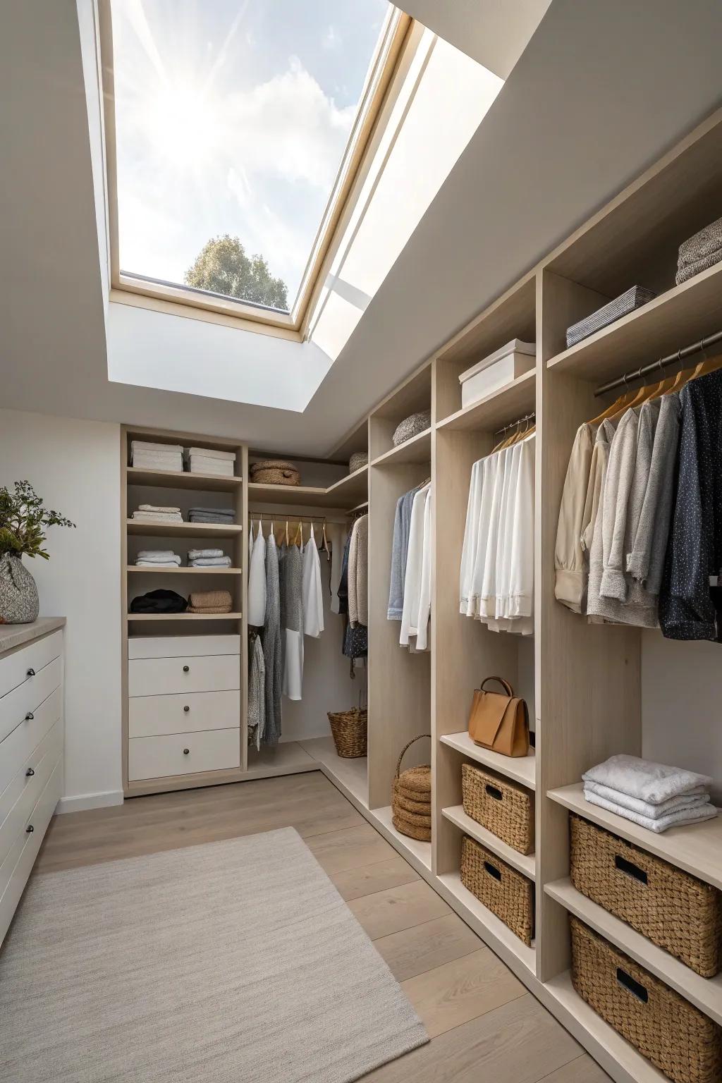 Natural light enhances the minimalist charm of your closet.