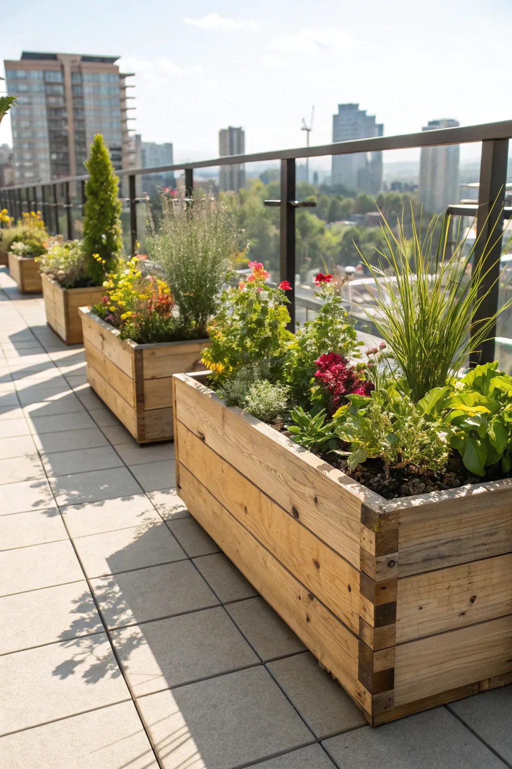 Add greenery to your space with stylish wooden planter boxes.