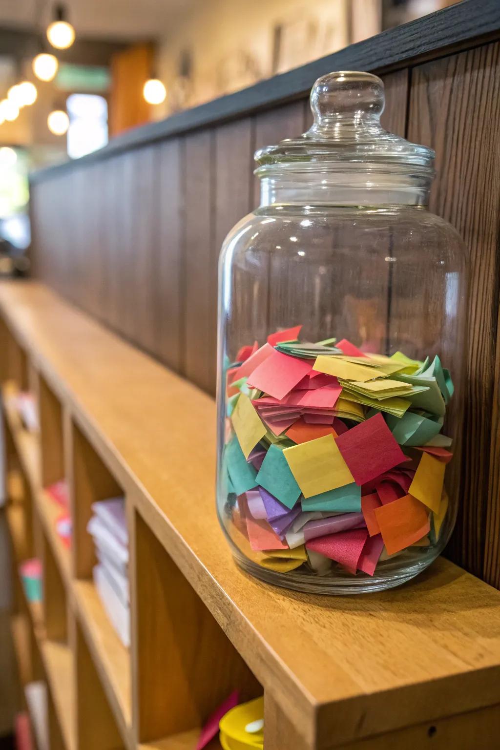 A memory jar filled with notes of cherished memories.