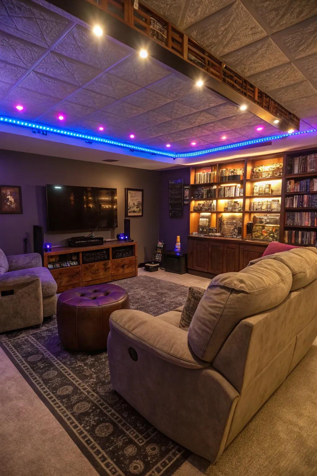 Smart lighting choices enhance your man cave's ambiance.