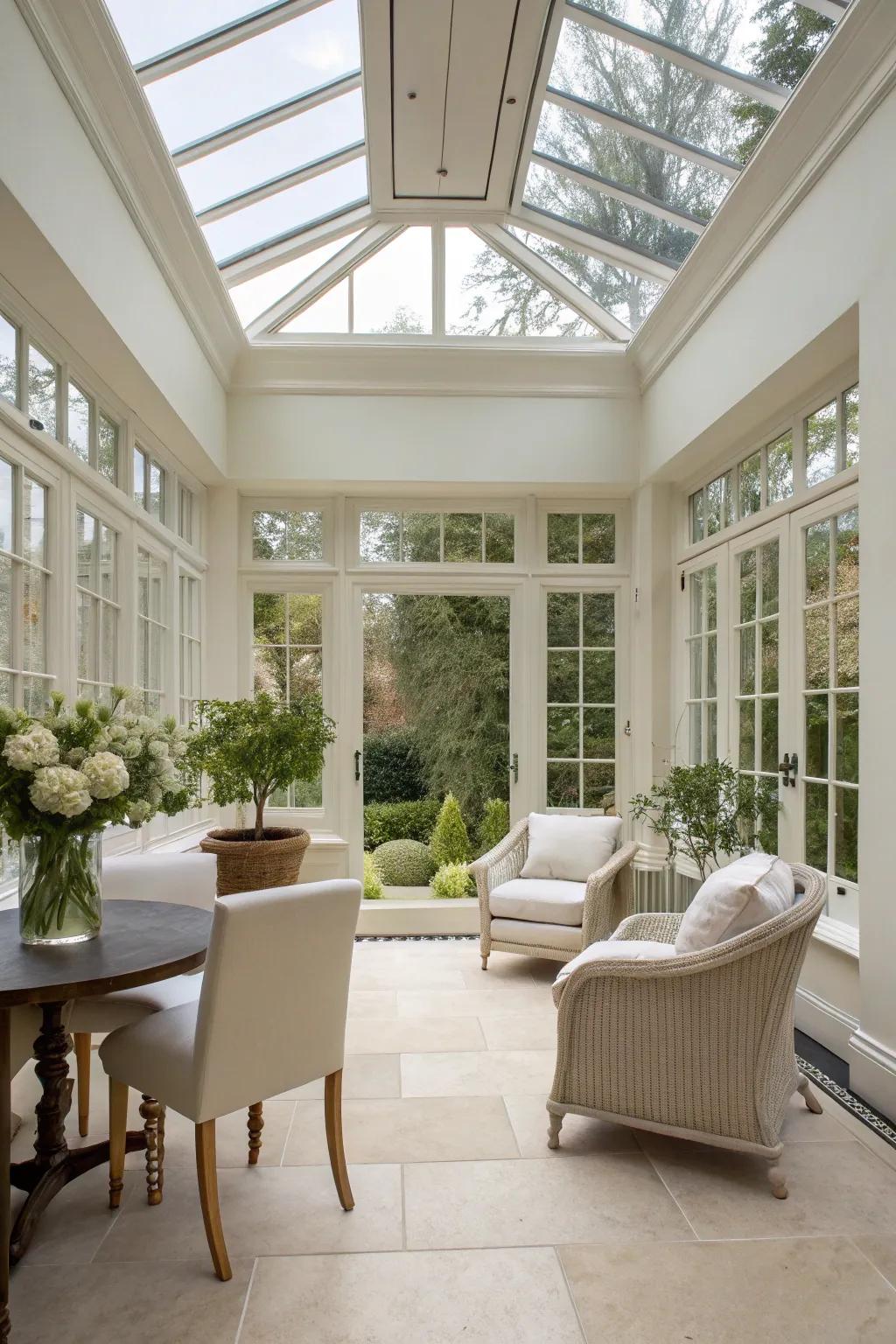 Embrace minimalist decor for a clutter-free orangery.