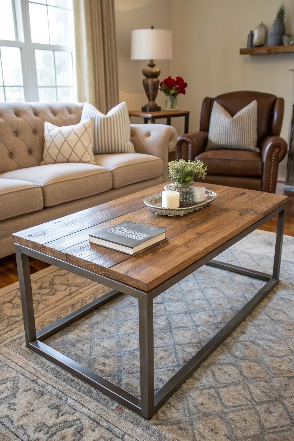 A coffee table that combines the sturdiness of steel with the elegance of wood.