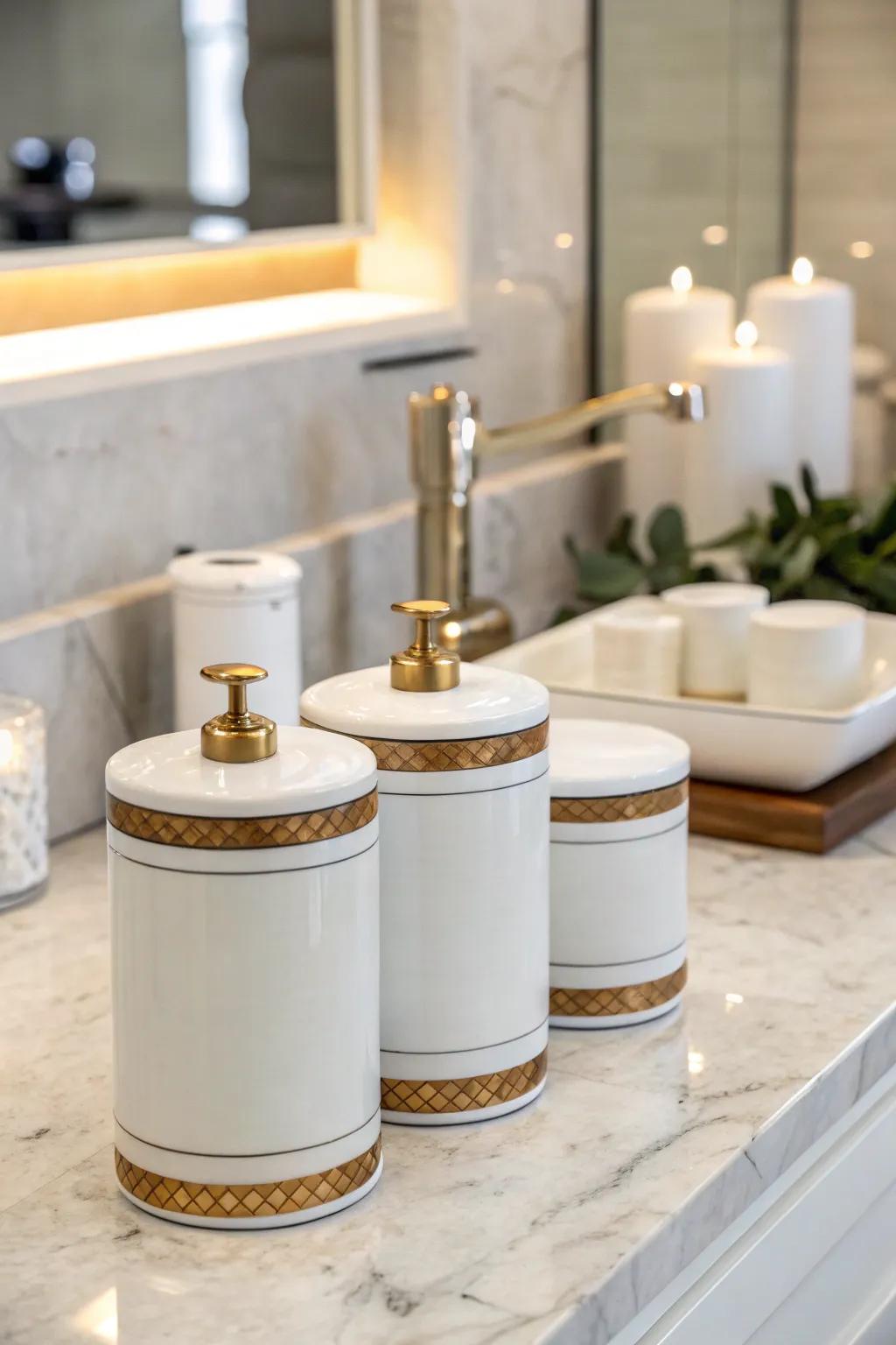 Ceramic canisters provide a chic storage solution for Epsom salt