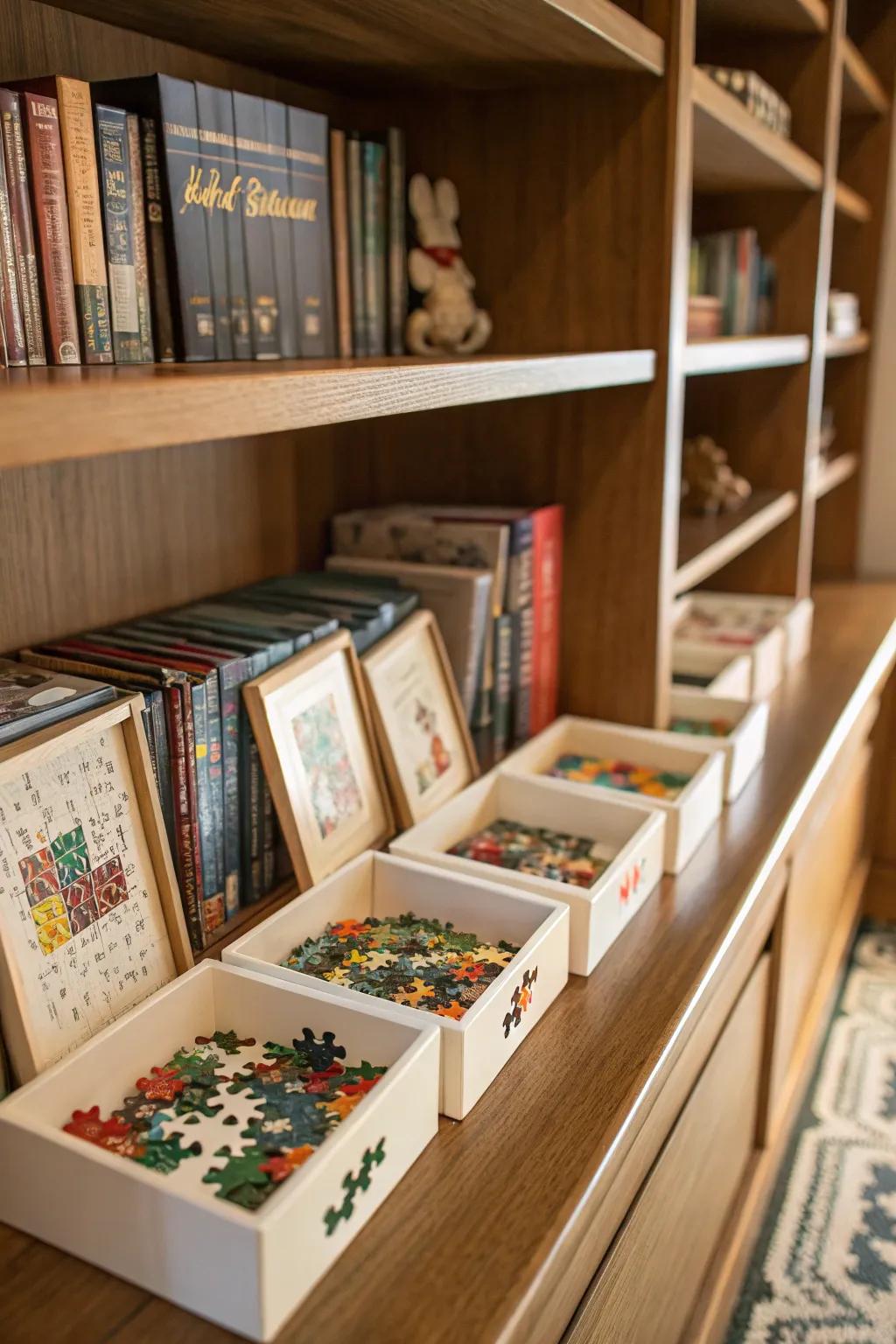 Photo boxes provide a stylish storage option for smaller puzzles.