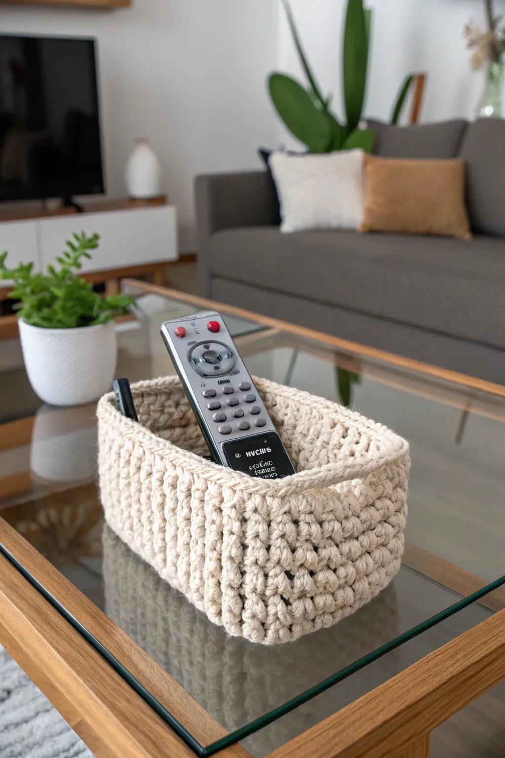 A tidy solution for remote controls, crafted with love.