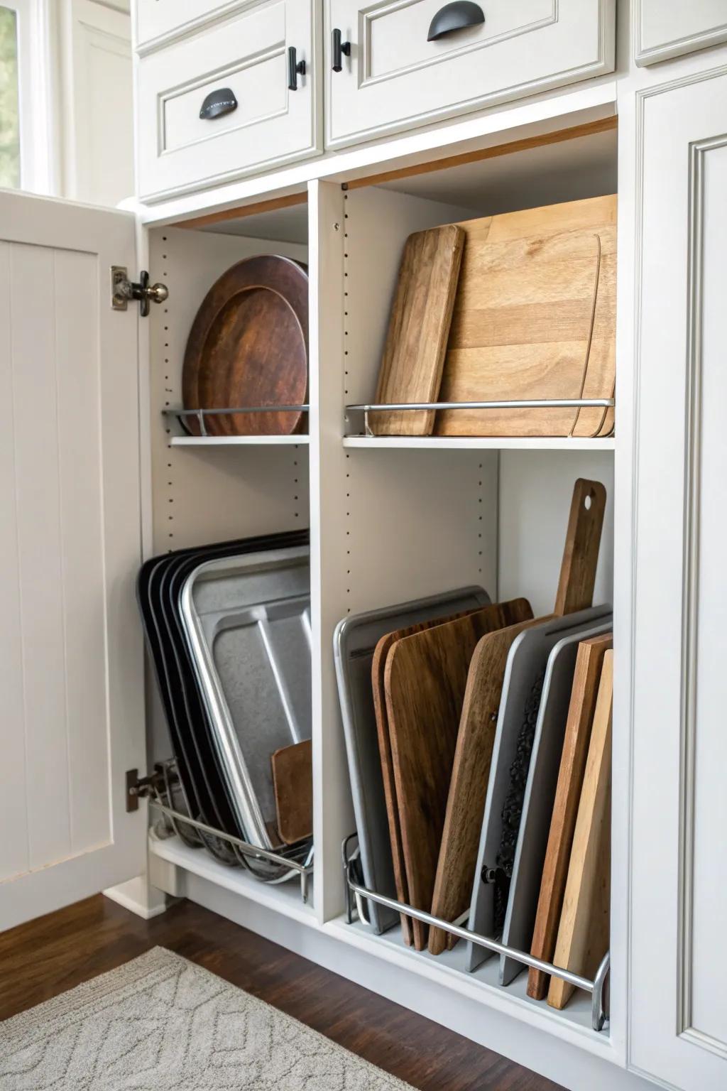 Vertical dividers make it easy to access kitchen essentials.