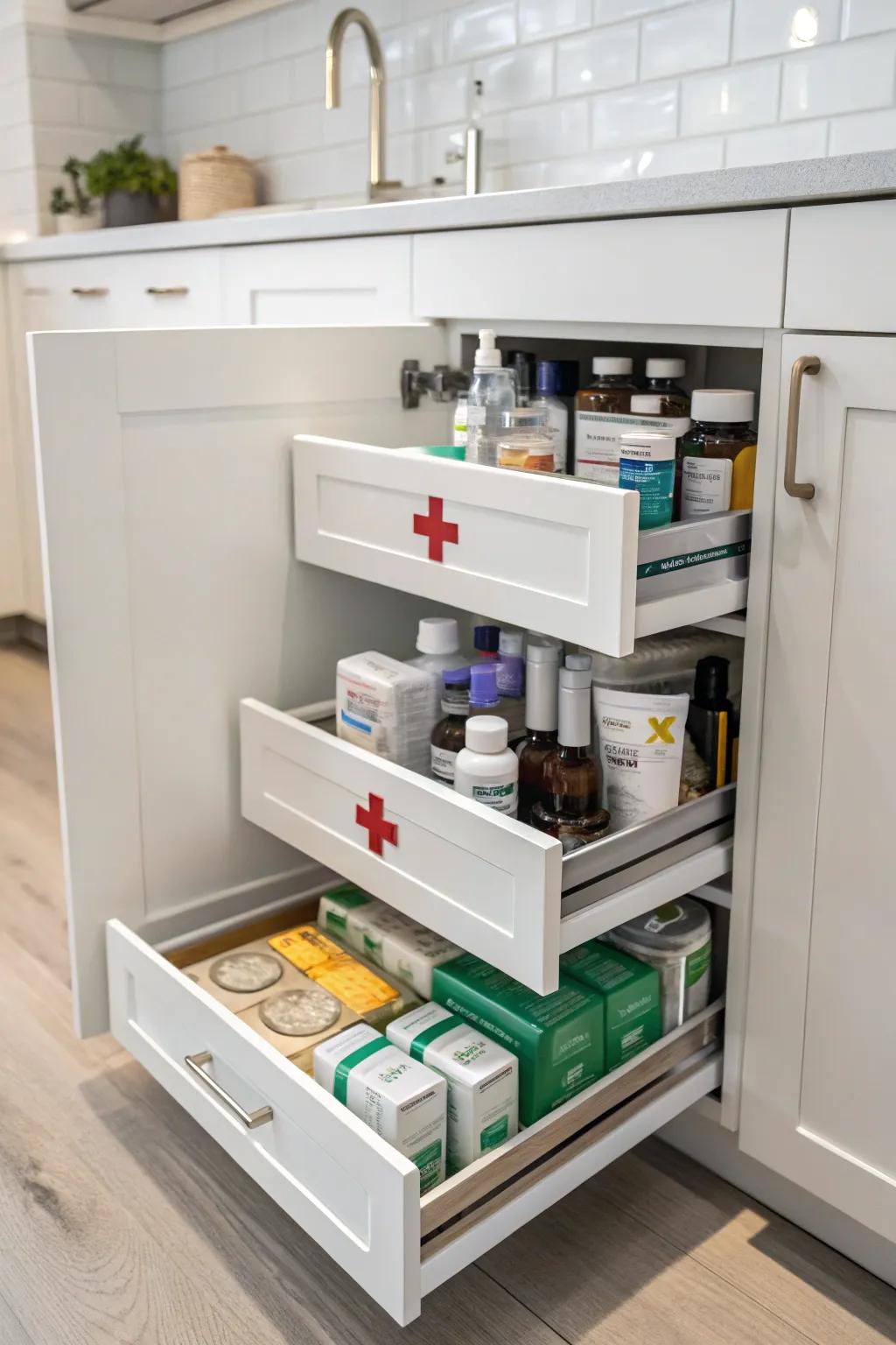 Stackable drawers make efficient use of vertical space.