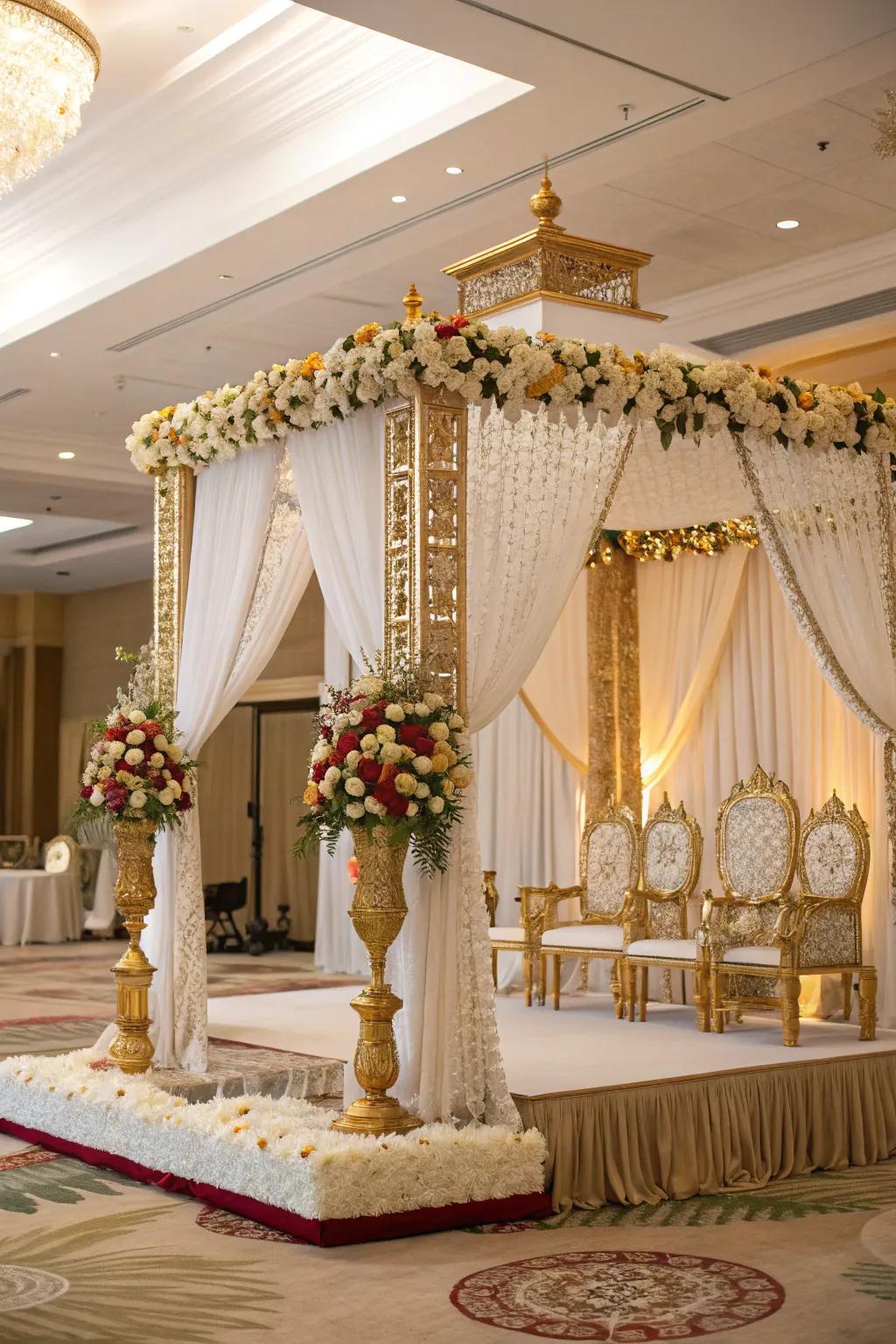 White and gold create a timeless and luxurious atmosphere.