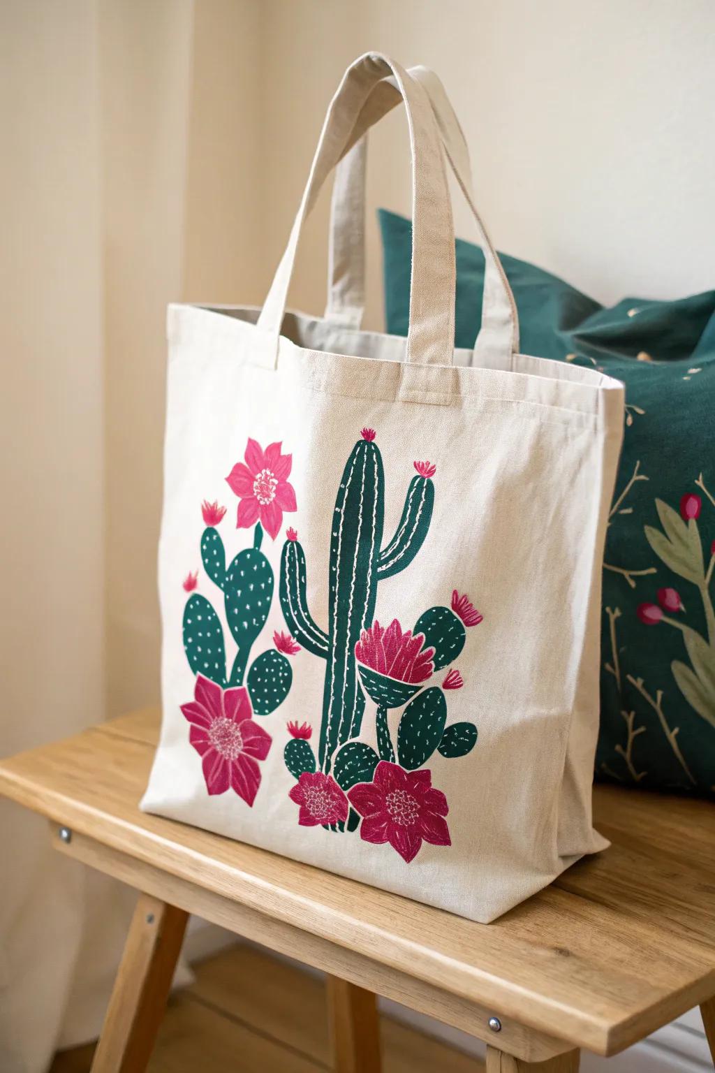 Transform your tote with vibrant iron-on vinyl designs for a unique, eye-catching style.
