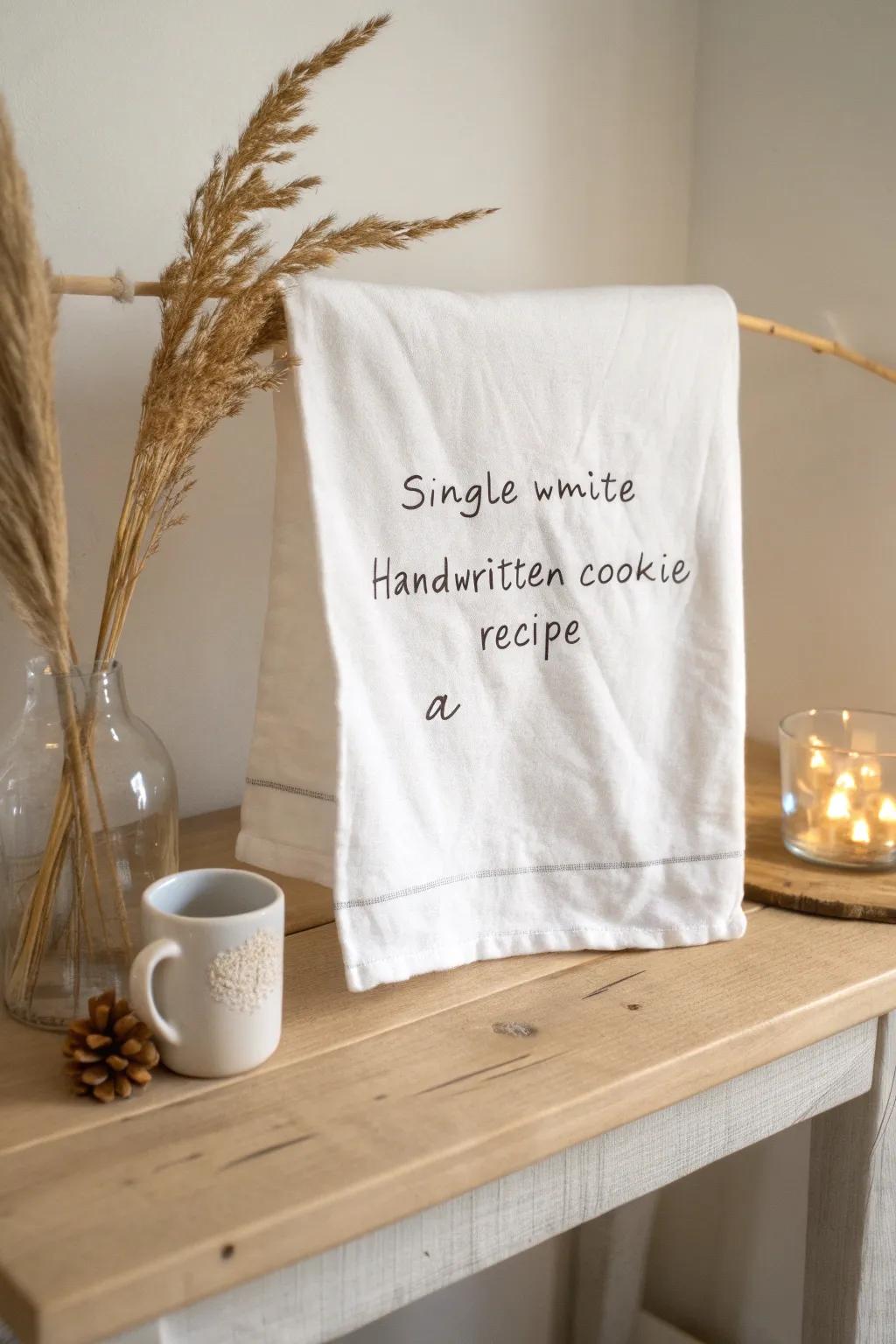 Embrace the warmth of family traditions with a handwritten recipe towel—a perfect blend of practicality and sentimentality.