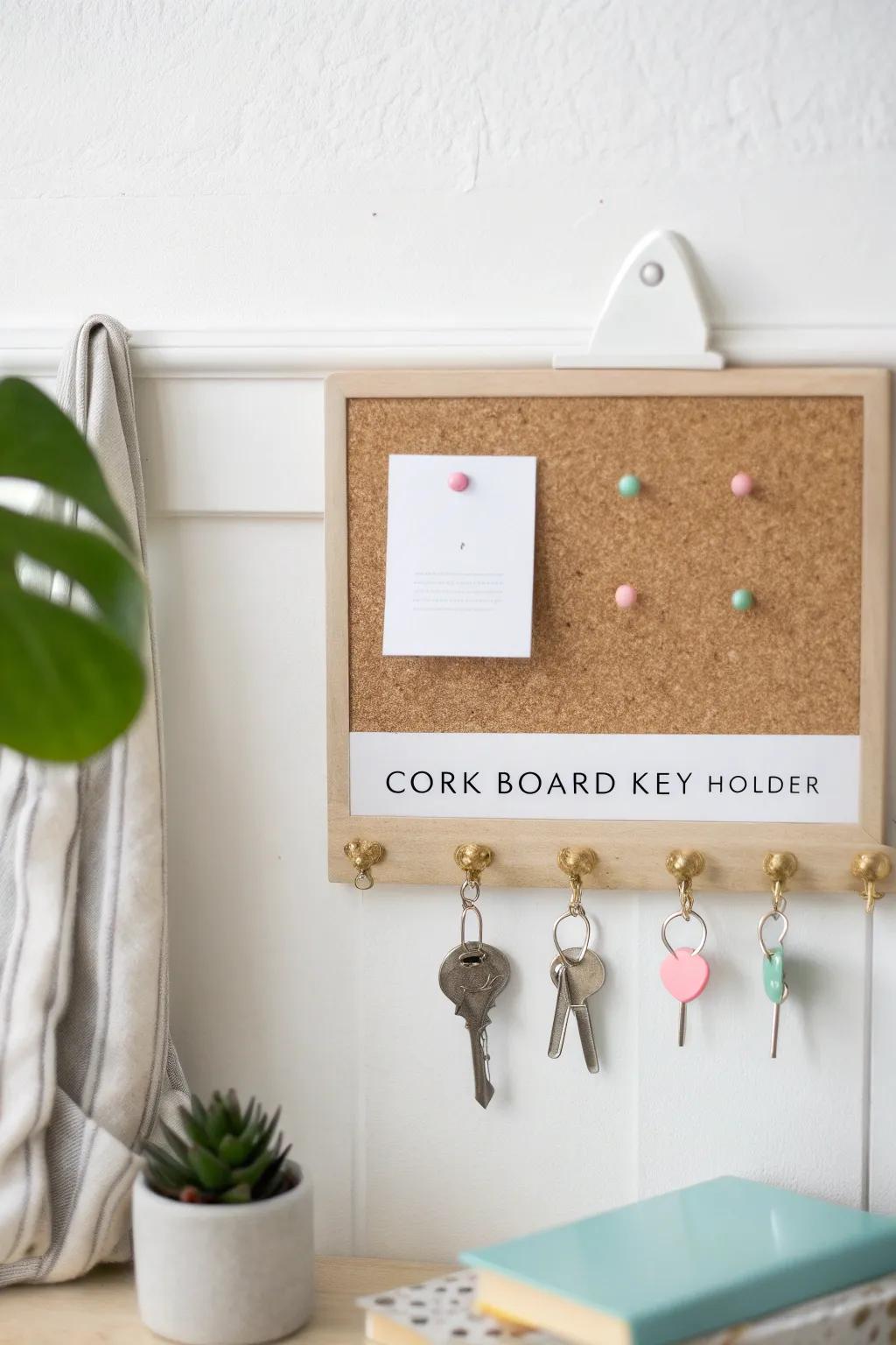 Embrace simplicity with a chic cork board key holder—where form meets function in style.