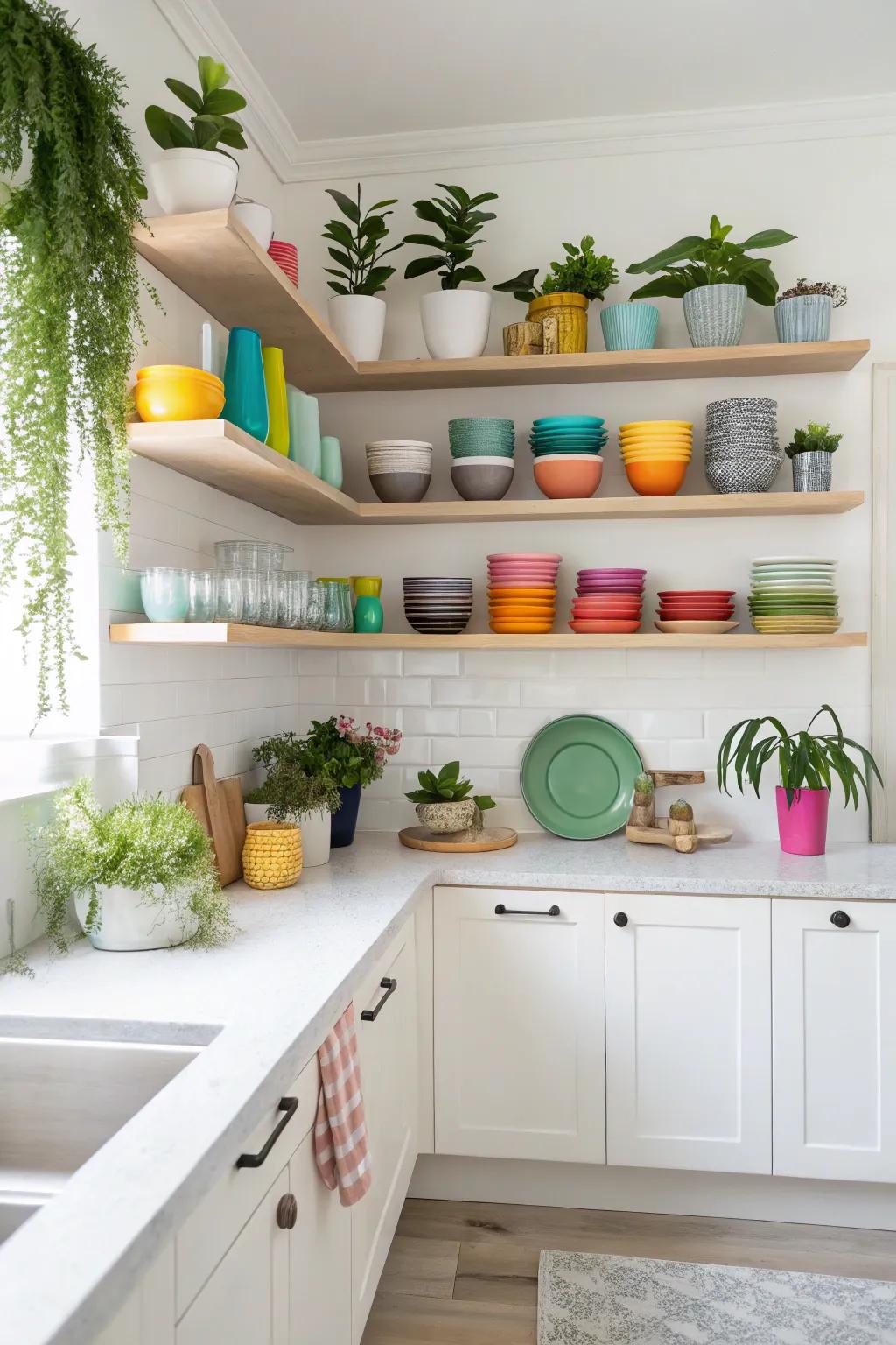 Open shelving adds an airy feel and showcases your favorite items.