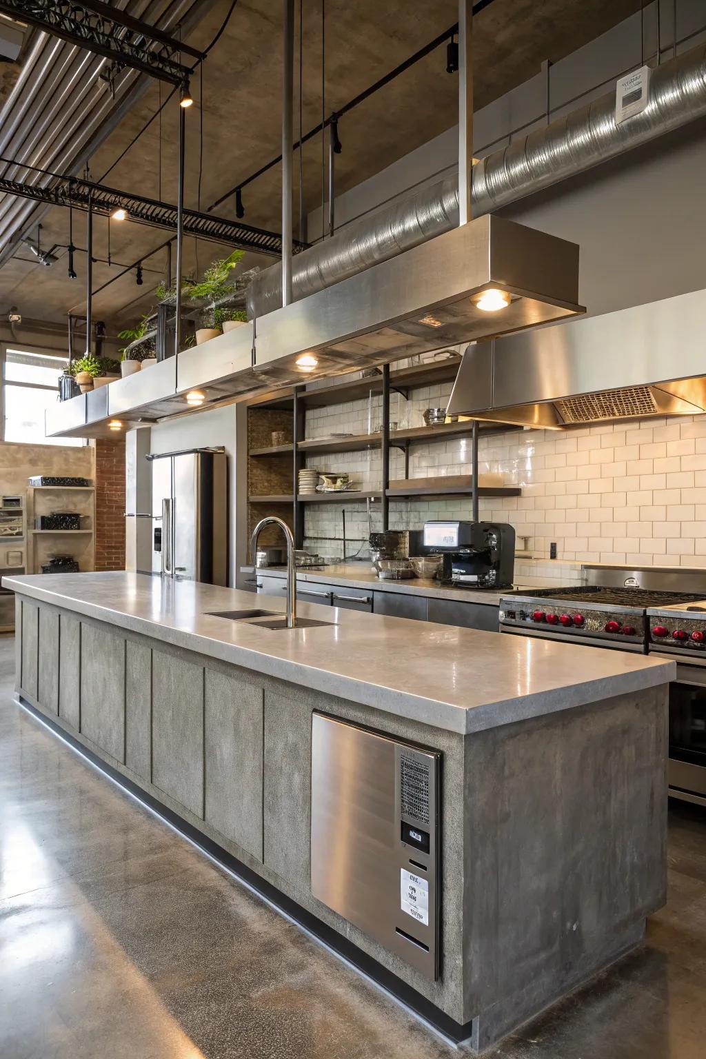 Concrete countertops provide an industrial chic look with modern appeal.