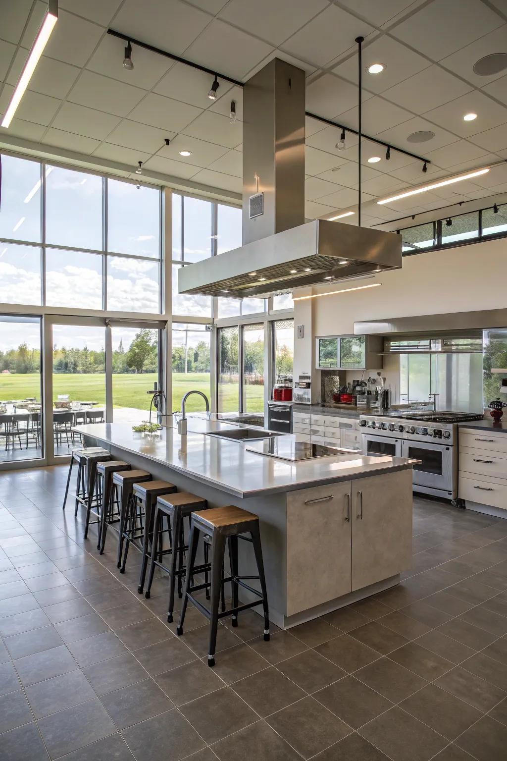 A horseshoe kitchen provides ample workspace and modern amenities.