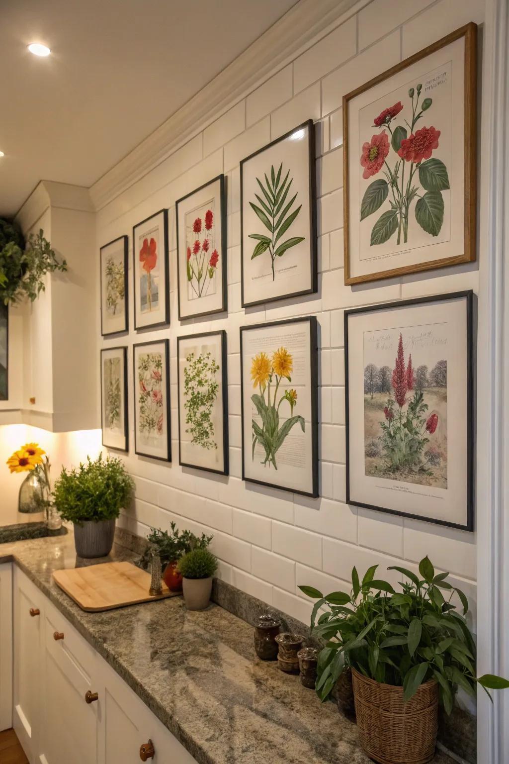 Botanical prints bring nature into the kitchen.