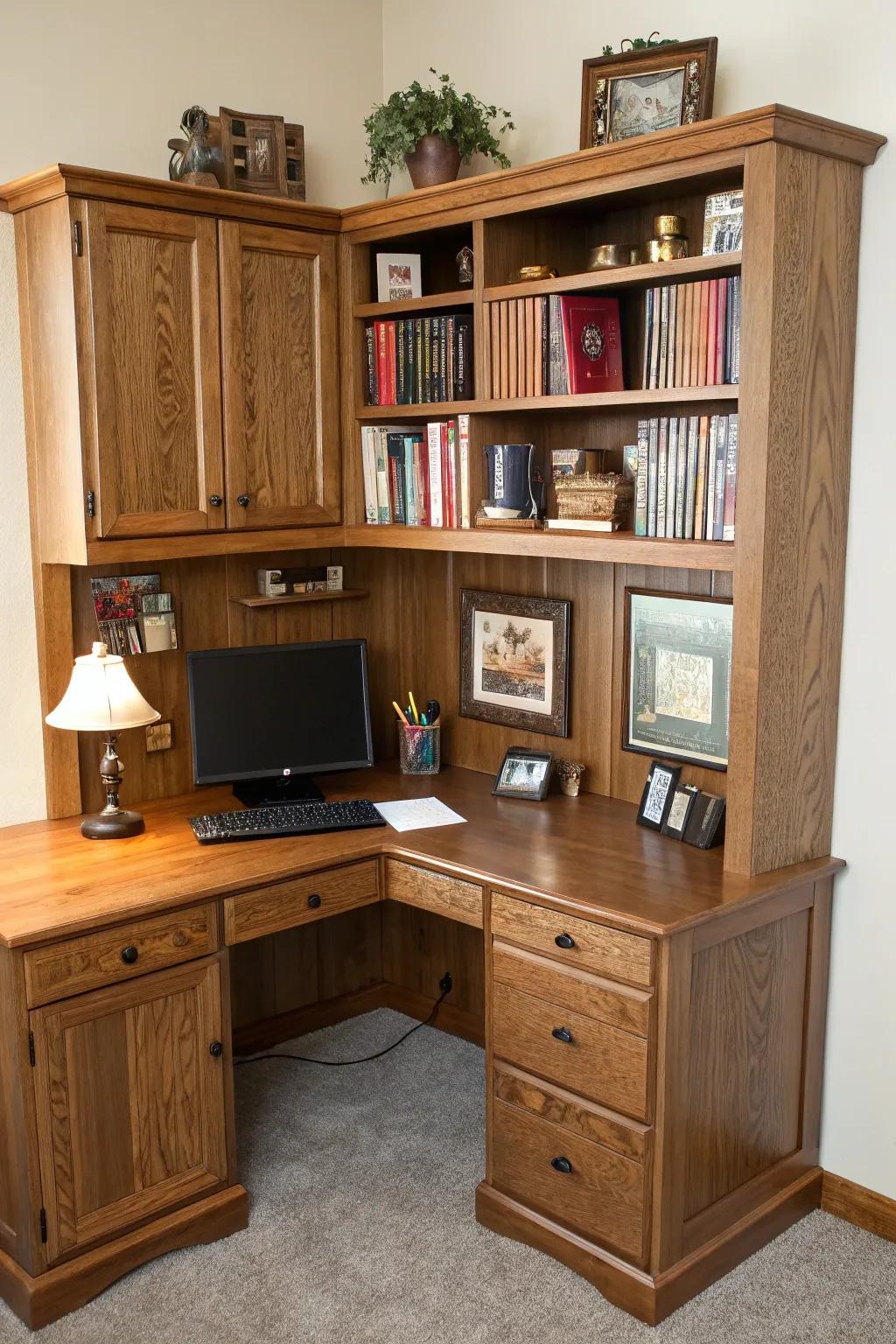 A desk hutch adds storage and personal flair to your workspace.