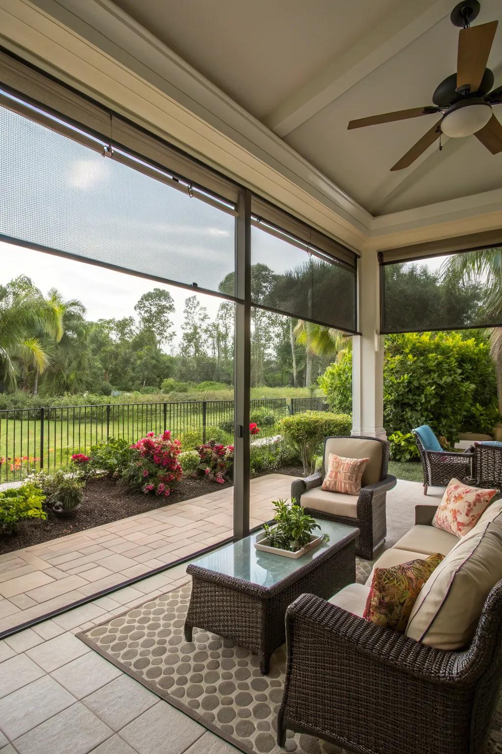 Enjoy bug-free relaxation with a screened-in lanai.