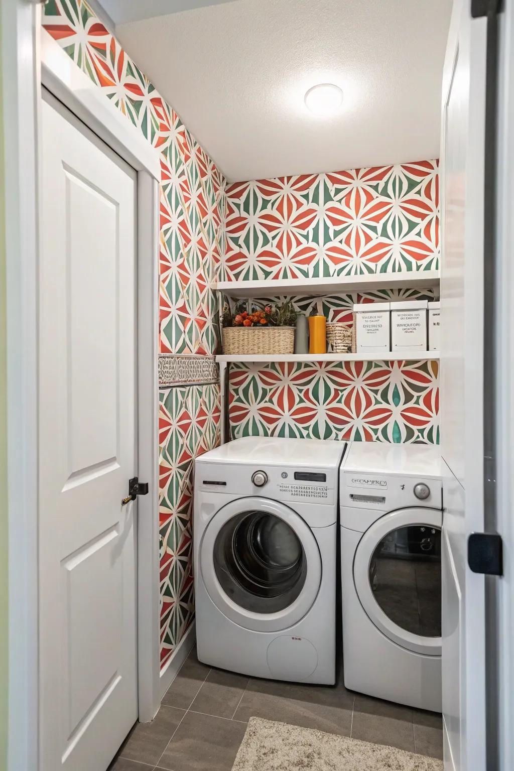 Add personality to your laundry closet with bold wallpaper choices.