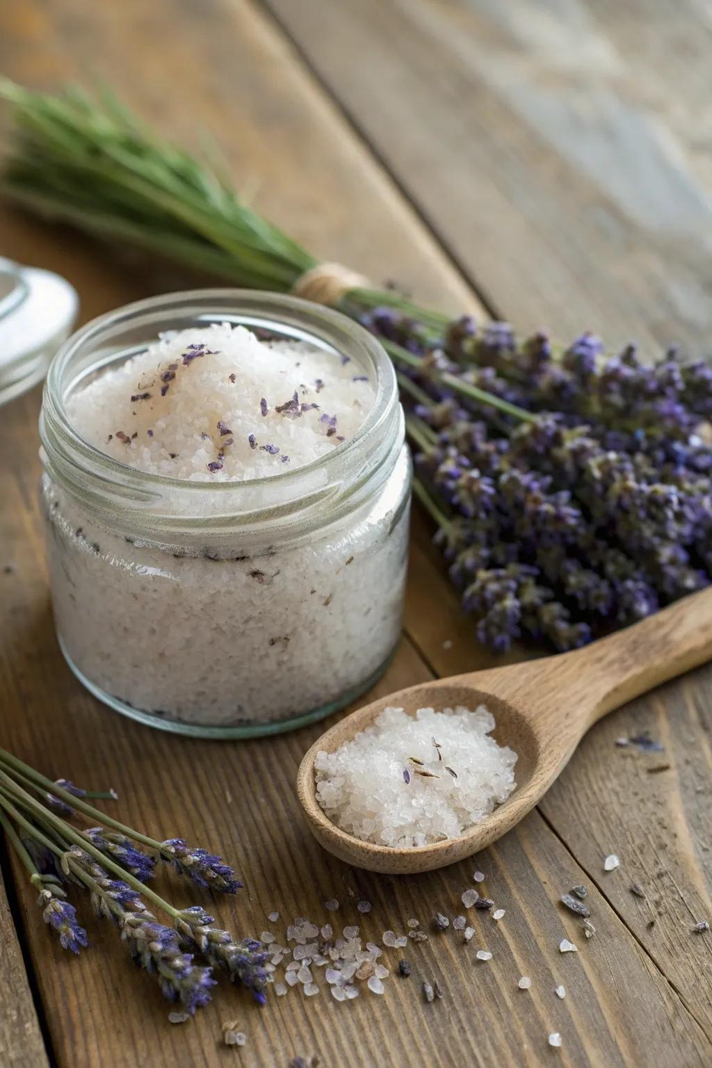 Lavender sugar scrub for silky smooth skin.