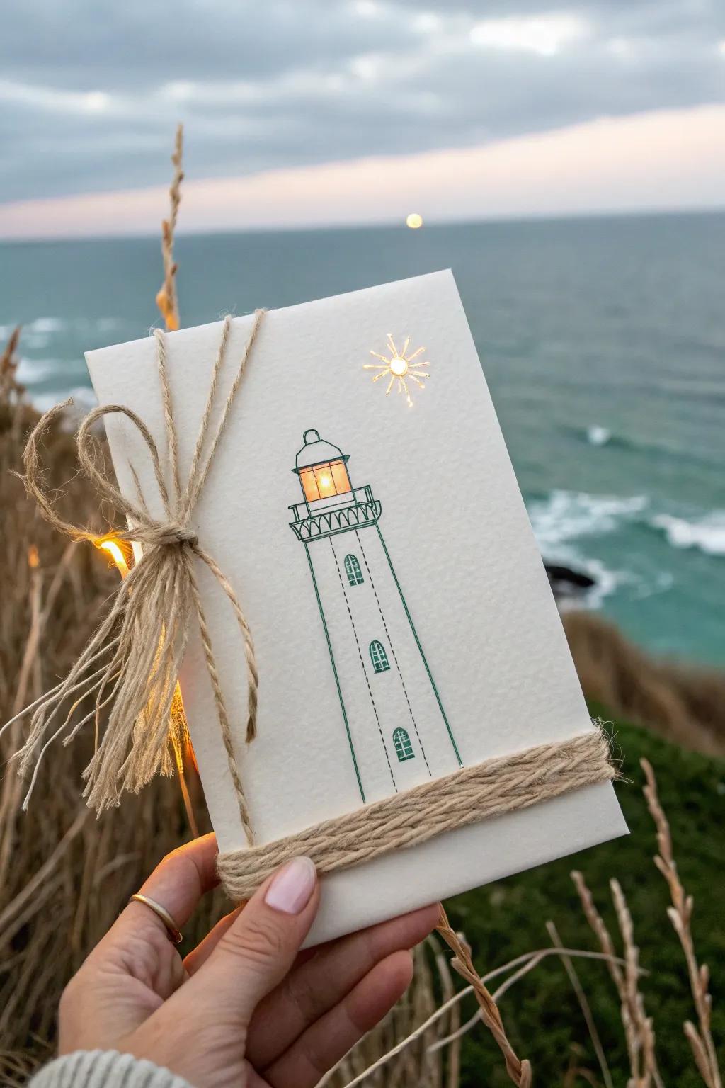Illuminate your creativity with this stunning Lighthouse Glow Card—where simplicity meets nautical elegance. #CraftedBeauty #LighthouseGlow