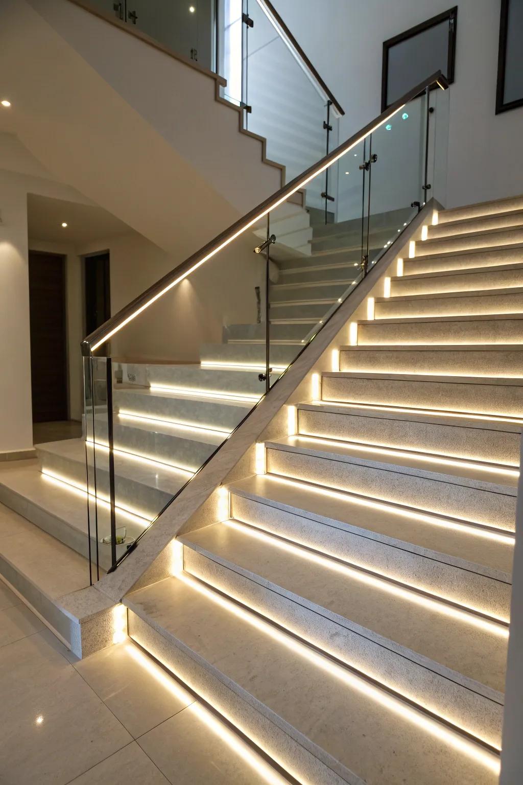 LED under-lighting adds safety and style to staircases.