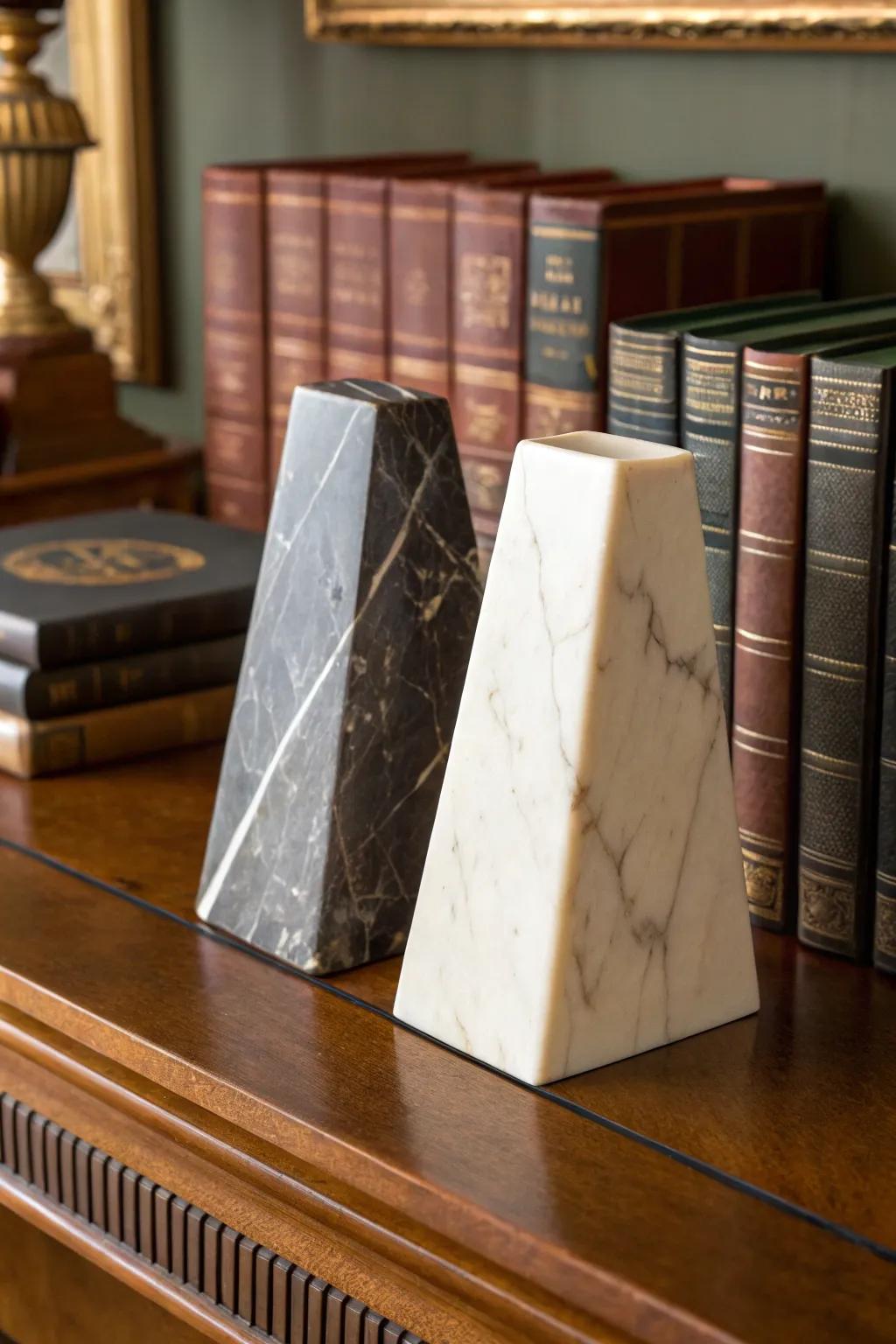 Transform your bookshelf into a masterpiece with these stunning marble bookends.