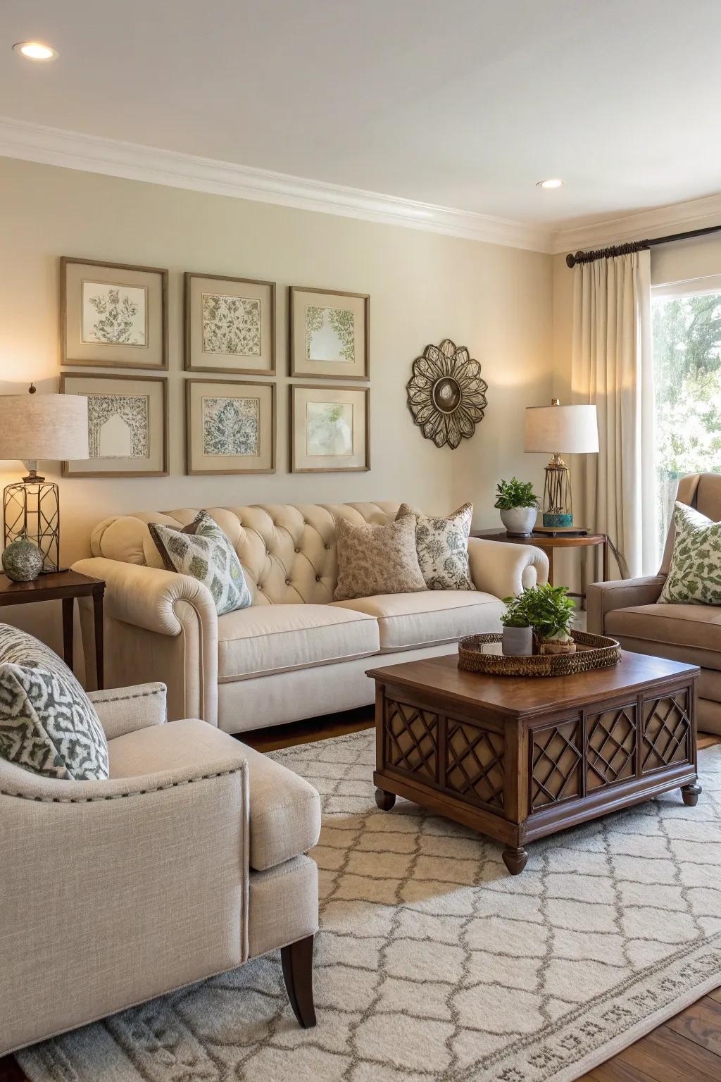 A living room where little design connections create a harmonious ambiance.