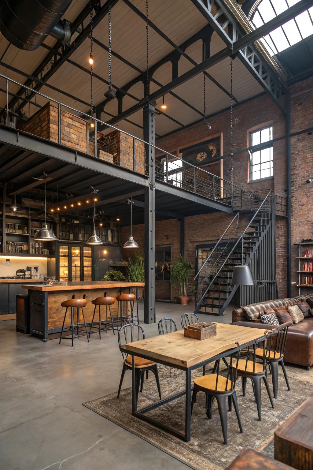 A perfect blend of metal and wood adds warmth to your loft.