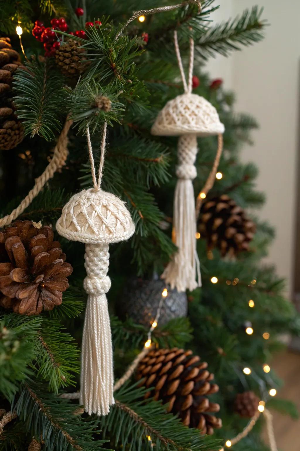 Add woodland charm with these adorable macrame mushroom ornaments.