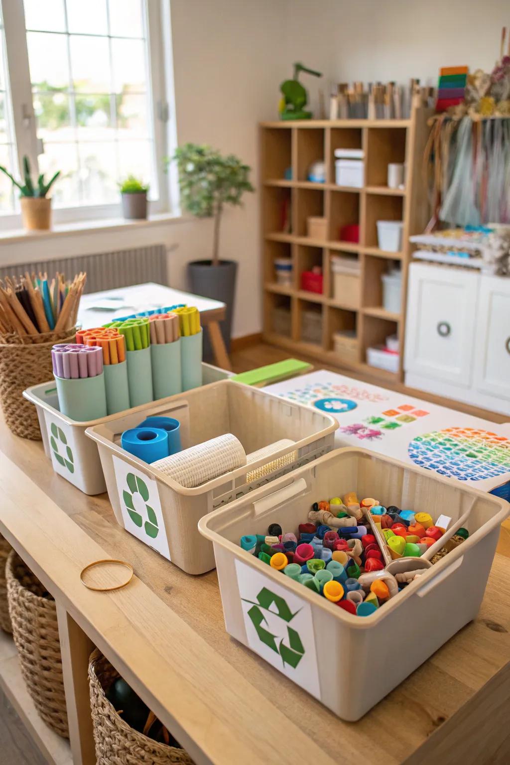 Recycling craft station: where imagination meets sustainability.