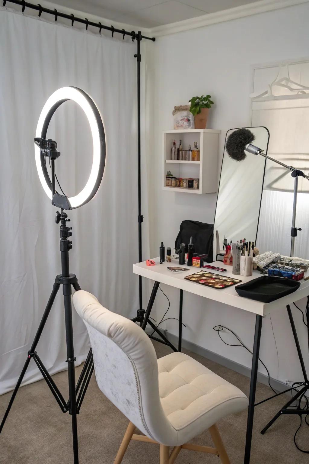 Optimal lighting with a strategically placed ring light.