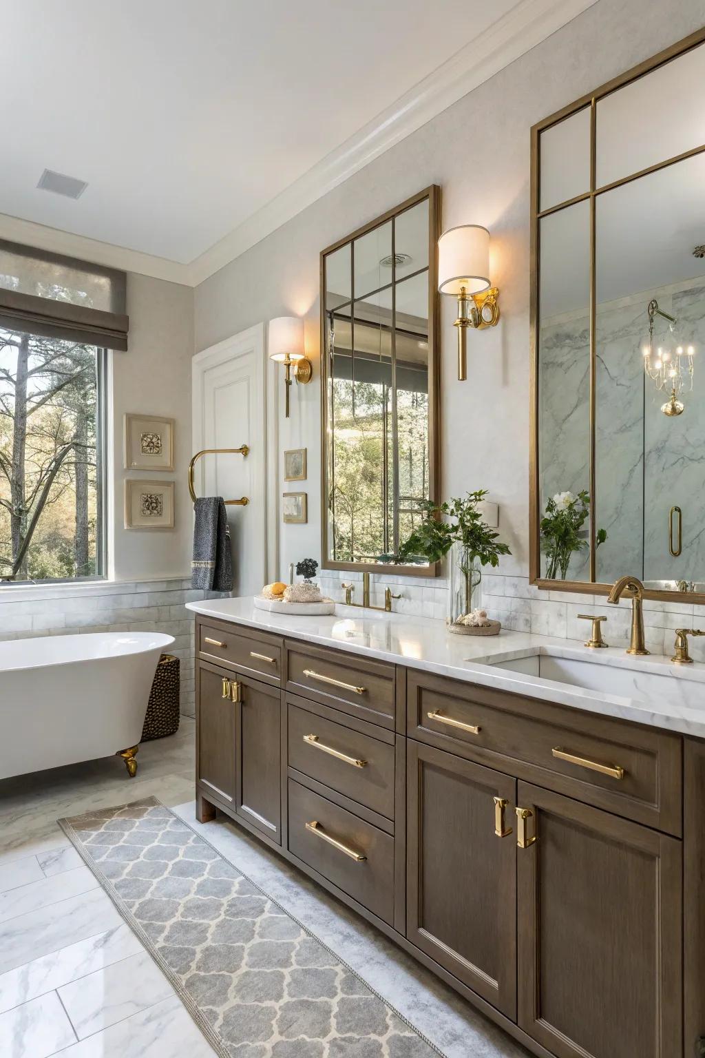 Mixed metal finishes add depth and elegance to this bathroom.