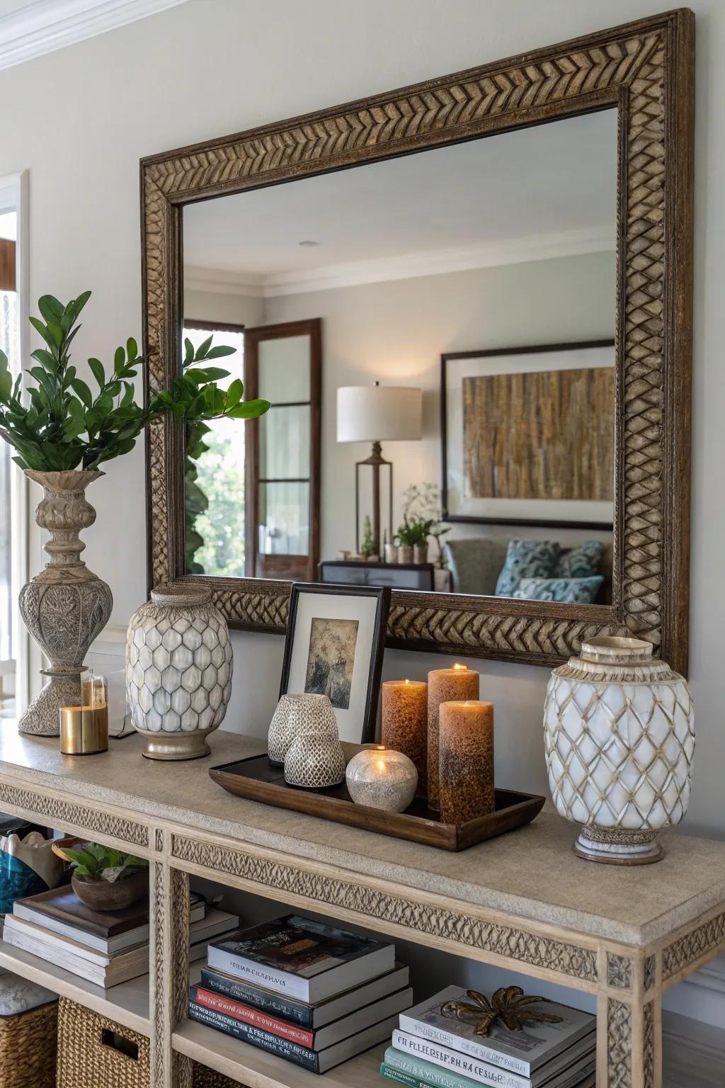 Textured frames add depth and character to your entryway.