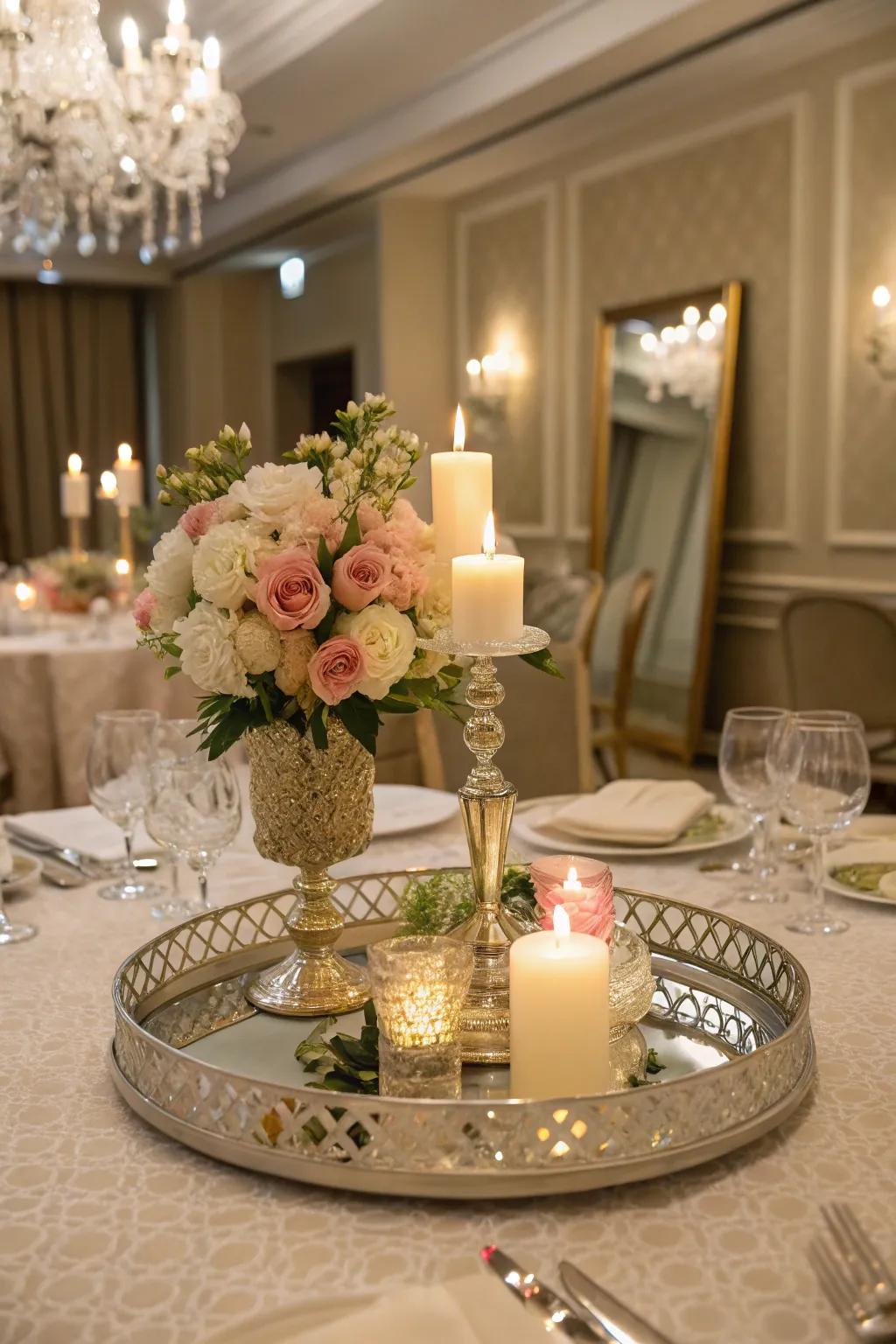 A mirror tray makes the perfect centerpiece for your dining table.