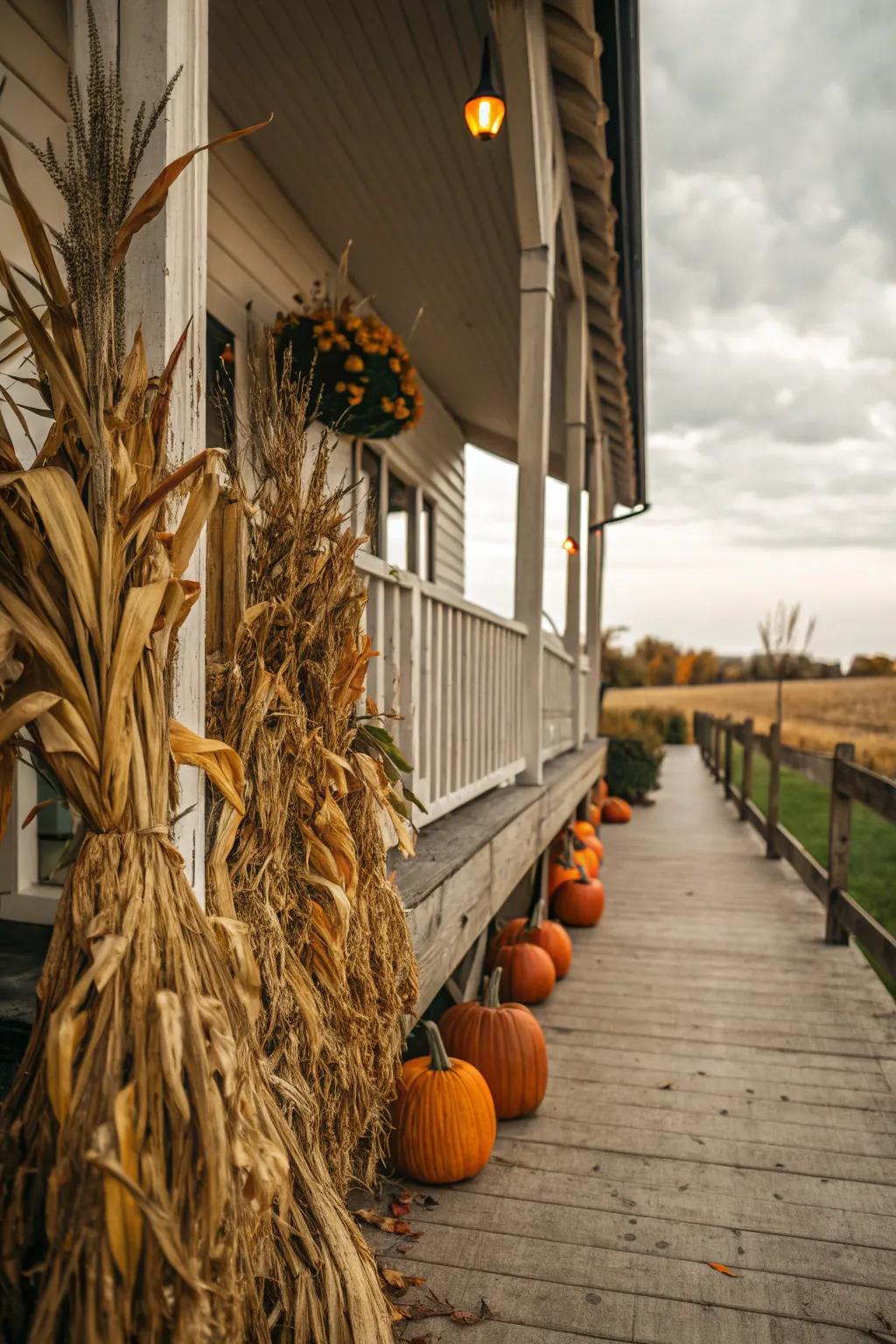 Corn husks provide natural height and texture.