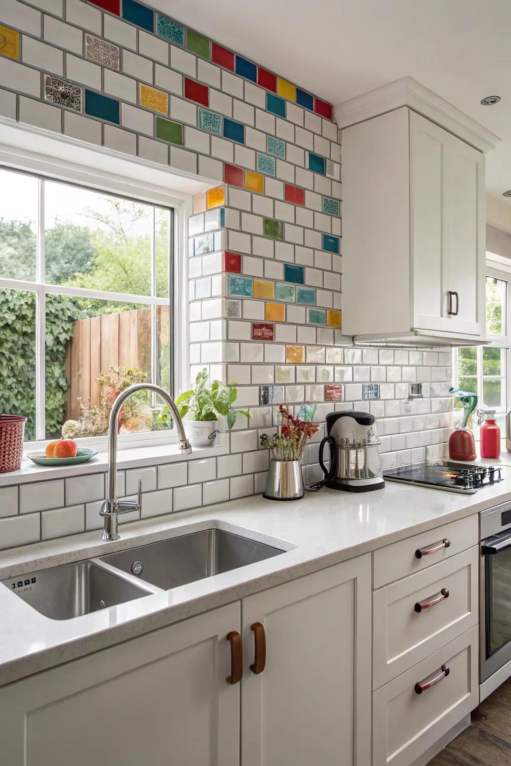 A mosaic twist on classic subway tiles adds depth and interest.