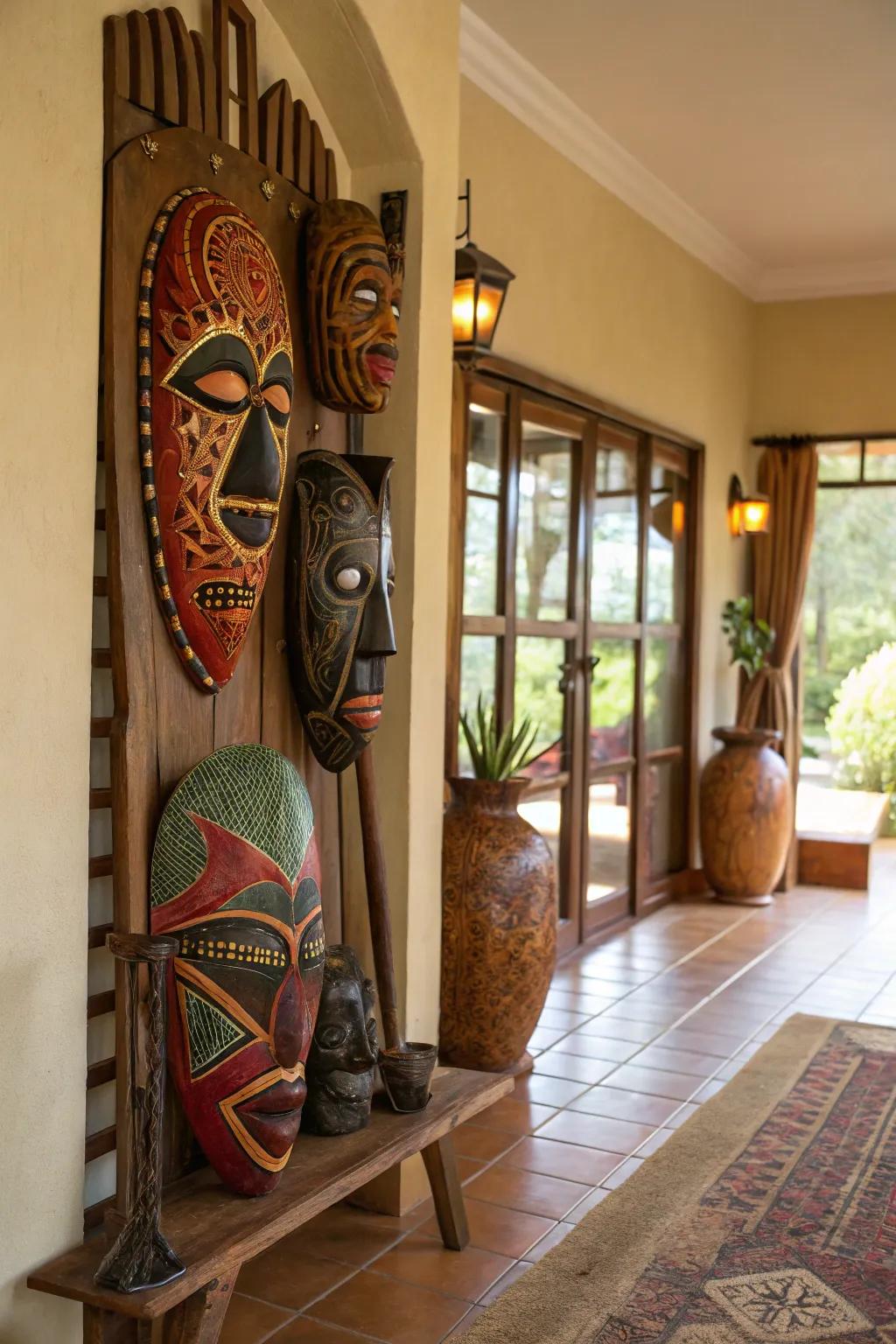 Colorful African tribal masks make a bold statement in your home.