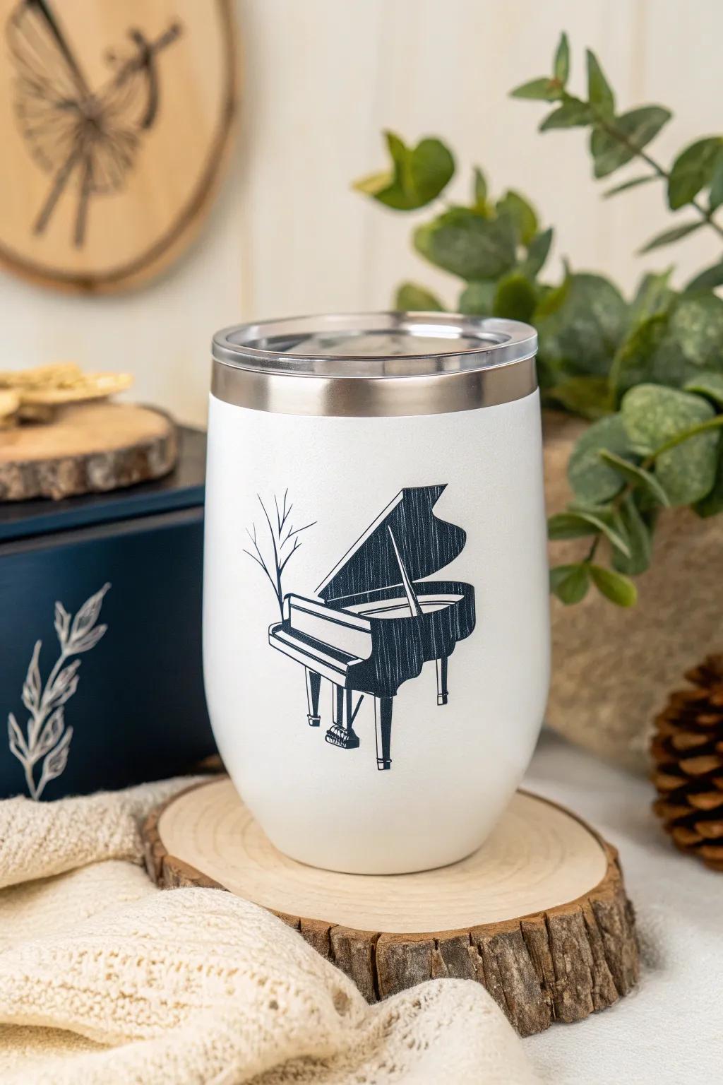 Sip your morning coffee with a touch of melody – a tumbler that sings simplicity and style.