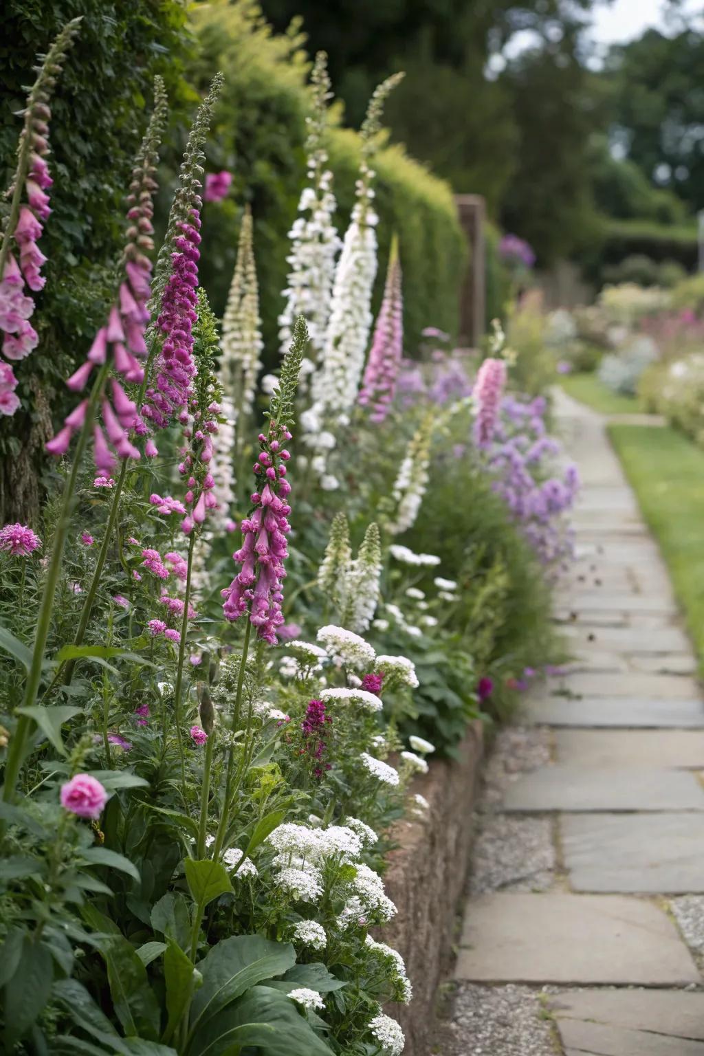 Layering plants by height adds depth to a narrow flower bed.