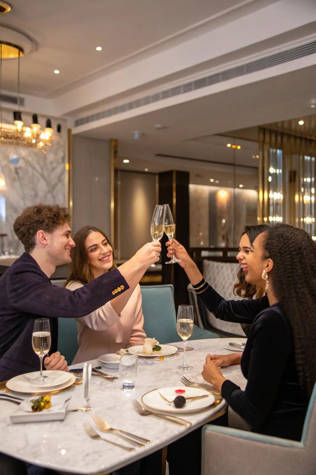 Guests racing to fill their flutes in a fun and bubbly Champagne Race.