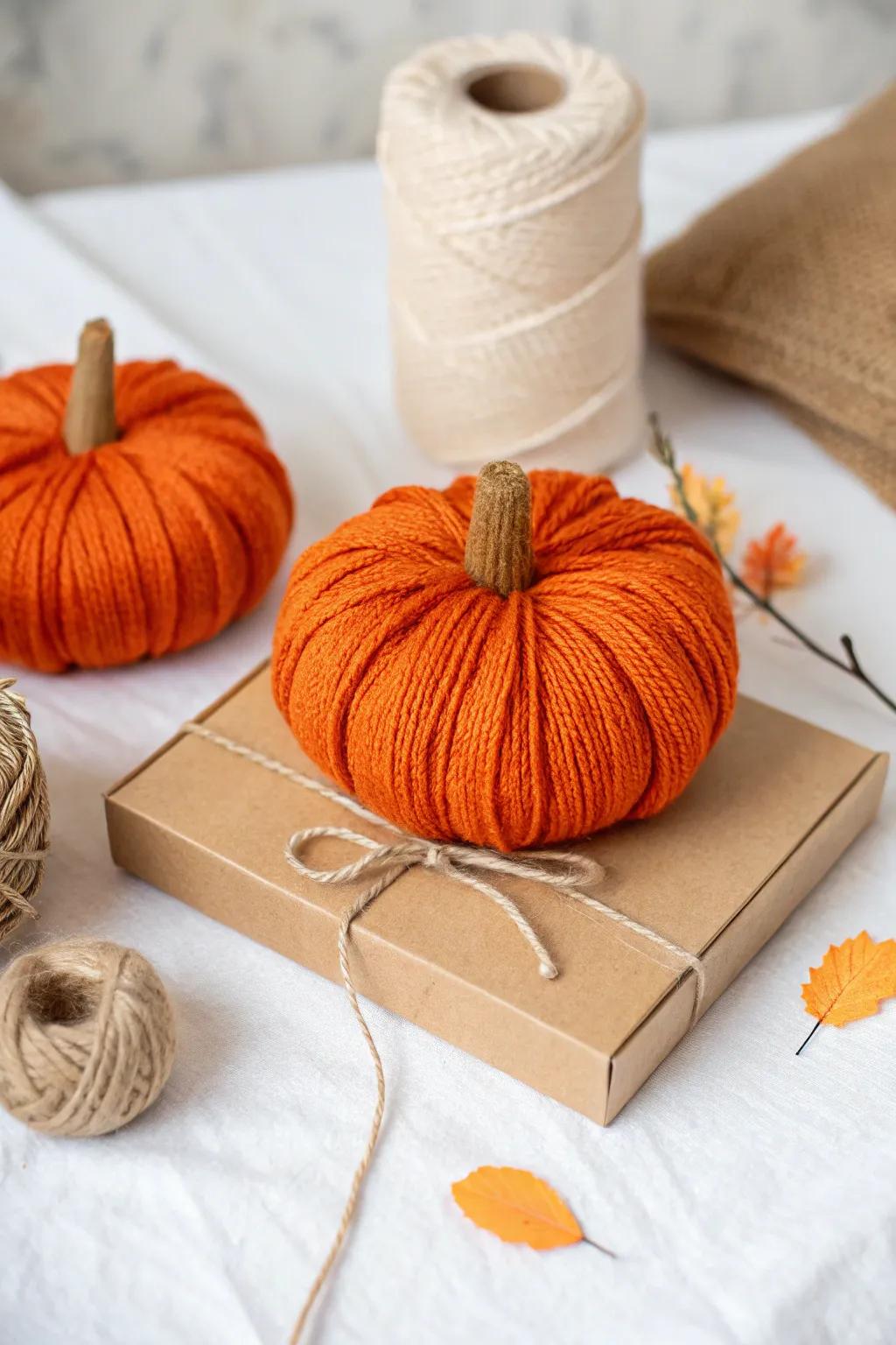 Crafted with care: Embrace the simplicity and beauty of this charming pumpkin yarn art, perfect for little hands and creative minds.