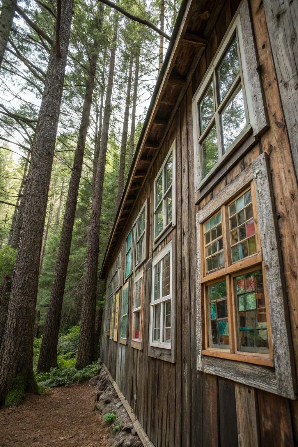 Recycled windows offer a view and character.