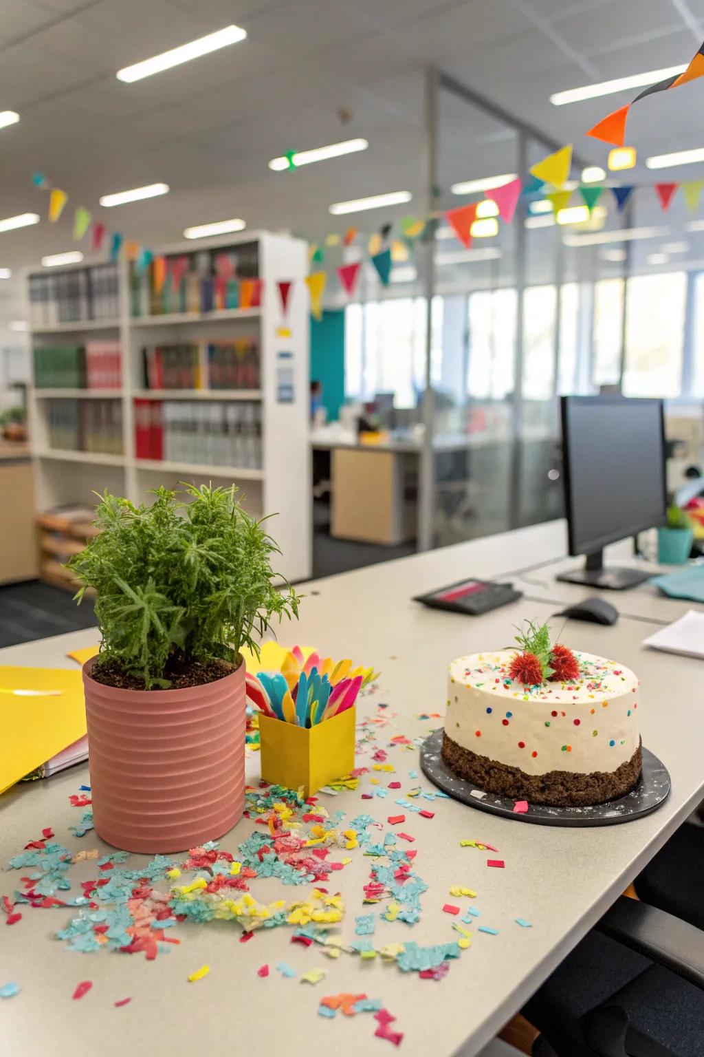 A desk makeover adds a festive flair to the workspace.