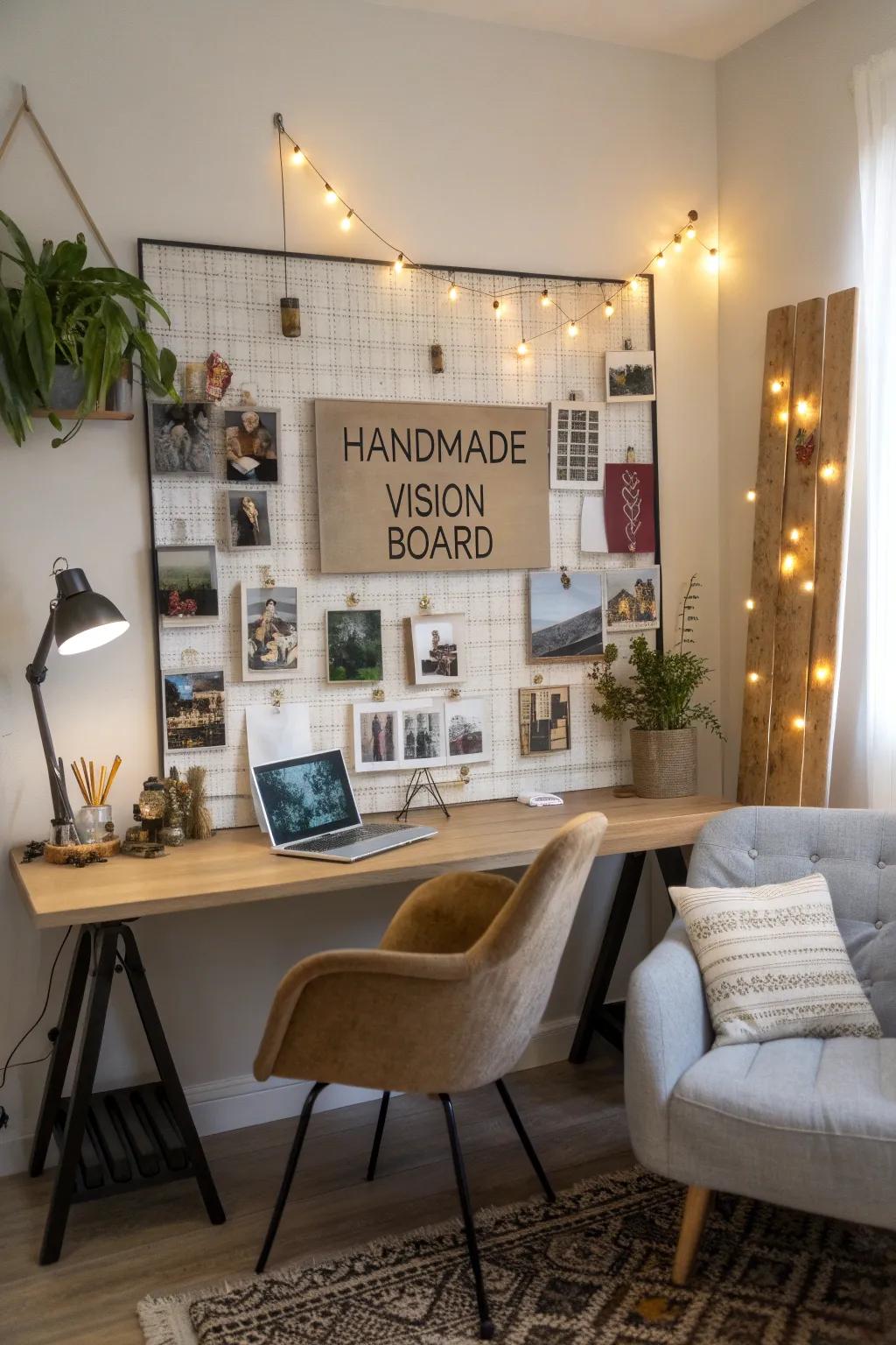 A personalized vision board adds motivation and inspiration to any home office.