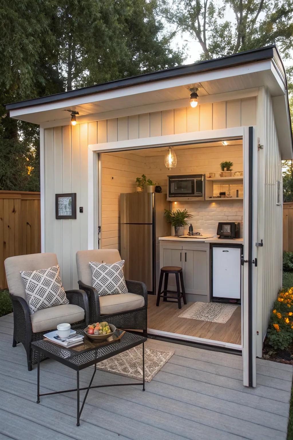 A dual-purpose office shed for work and play