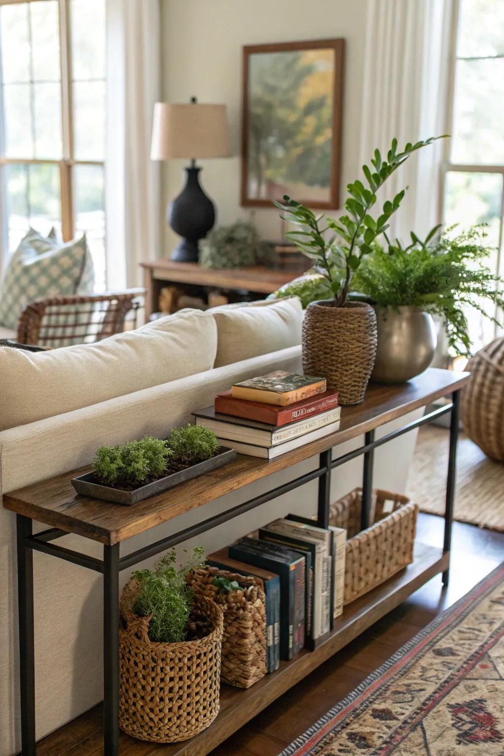 Console table creating a subtle divide.