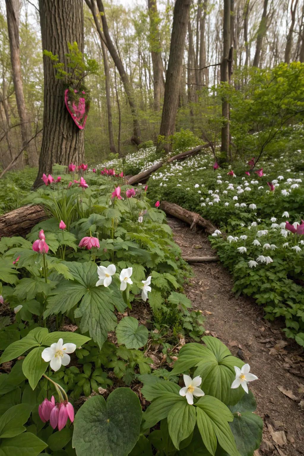 Woodland wildflowers bring seasonal color and charm to the garden.